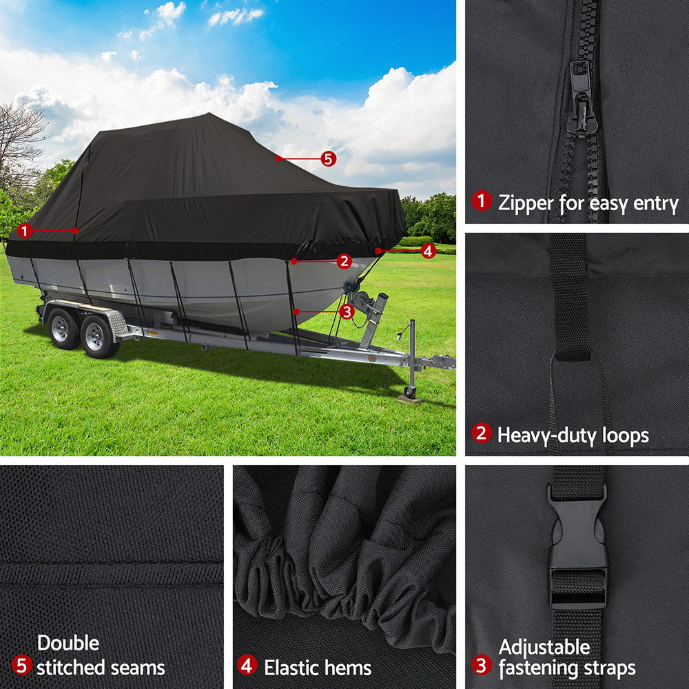 Seamanship Boat Cover 25-27ft Trailerable Jumbo Marine 600D Heavy Duty Black TJBC-2527-BK