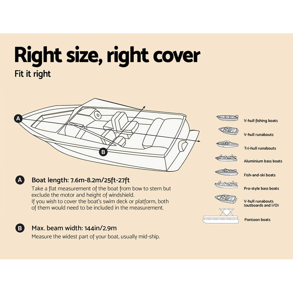 Seamanship Boat Cover 25-27ft Trailerable Jumbo Marine 600D Heavy Duty Grey TJBC-2527-GR