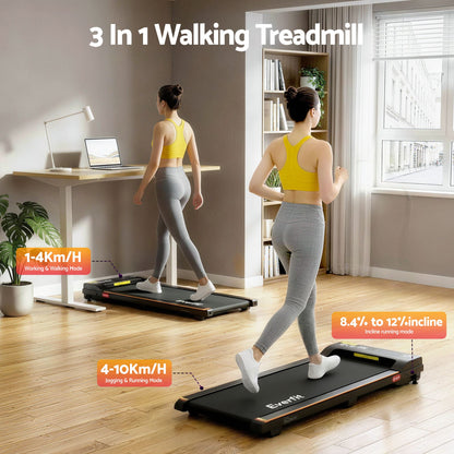 Everfit 3 in 1 Walking Pad Treadmill 12% Incline Under Desk Treadmills for Home Gym With 38cm Wide Belt TMILL-380-2INC-BK