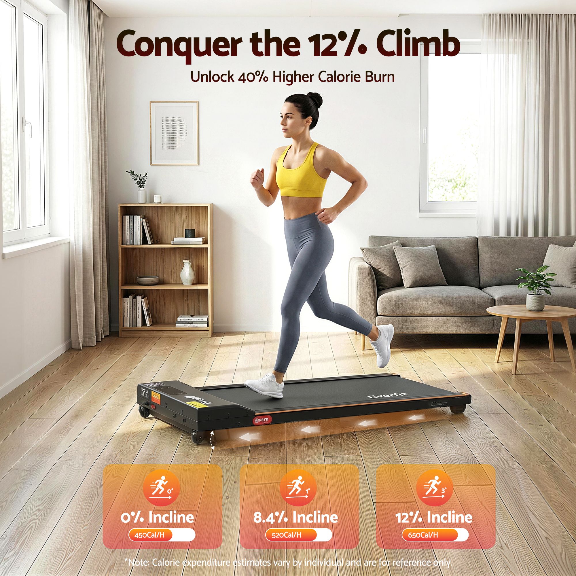 Everfit 3 in 1 Walking Pad Treadmill 12% Incline Under Desk Treadmills for Home Gym With 38cm Wide Belt