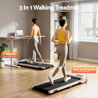 Everfit 3 in 1 Walking Pad Treadmill 12% Incline Under Desk Treadmills for Home Gym With 38cm Wide Belt Pink TMILL-380-2INC-PK