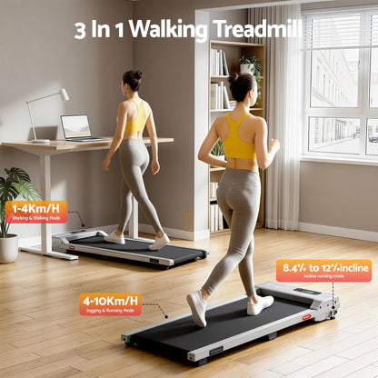Everfit 3 in 1 Walking Pad Treadmill 12% Incline Under Desk Treadmills for Home Gym With 38cm Wide Belt Silver TMILL-380-2INC-SI