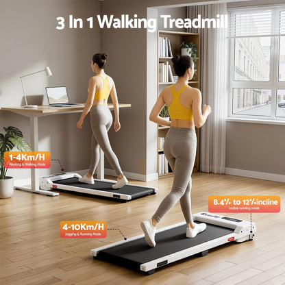 Everfit 3 in 1 Walking Pad Treadmill 12% Incline Under Desk Treadmills for Home Gym With 38cm Wide Belt White TMILL-380-2INC-WH