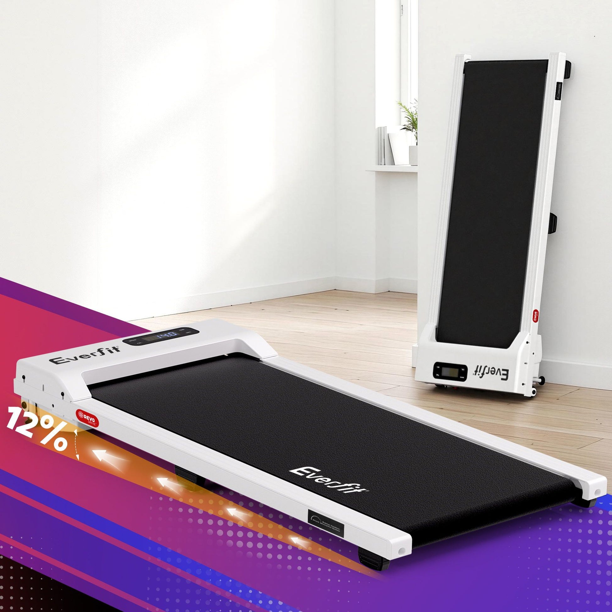 Everfit 3 in 1 Walking Pad Treadmill 12% Incline Under Desk Treadmills for Home Gym With 38cm Wide Belt White TMILL-380-2INC-WH