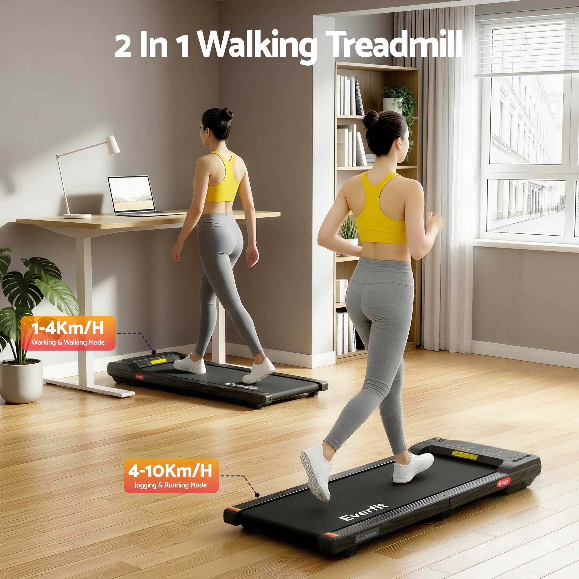 Everfit Walking Pad Treadmill 2 in 1 Foldable Under Desk for Home Gym With 38cm Belt With APP TMILL-380-FD-BK