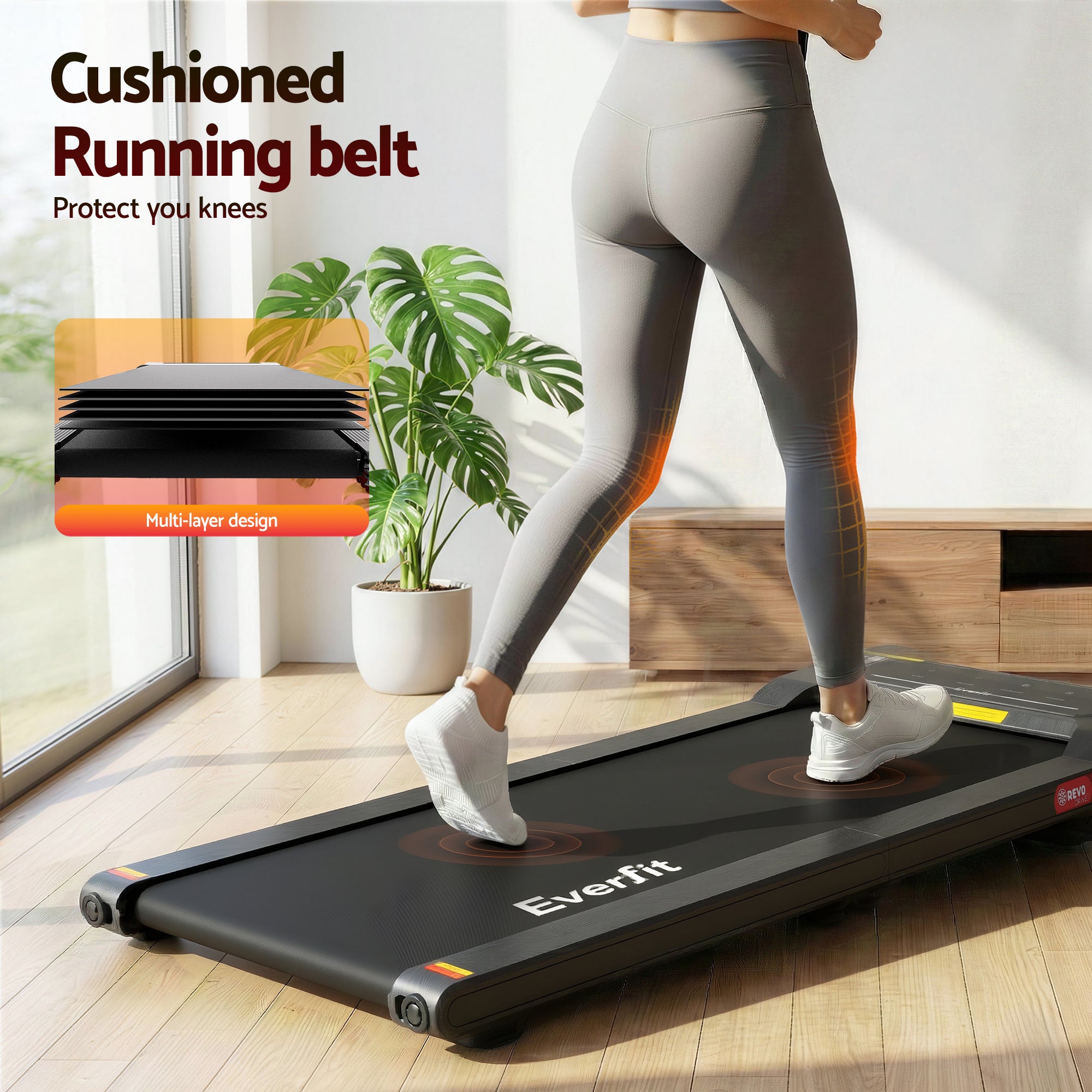 Everfit Walking Pad Treadmill 2 in 1 Foldable Under Desk for Home Gym With 38cm Belt With APP TMILL-380-FD-BK