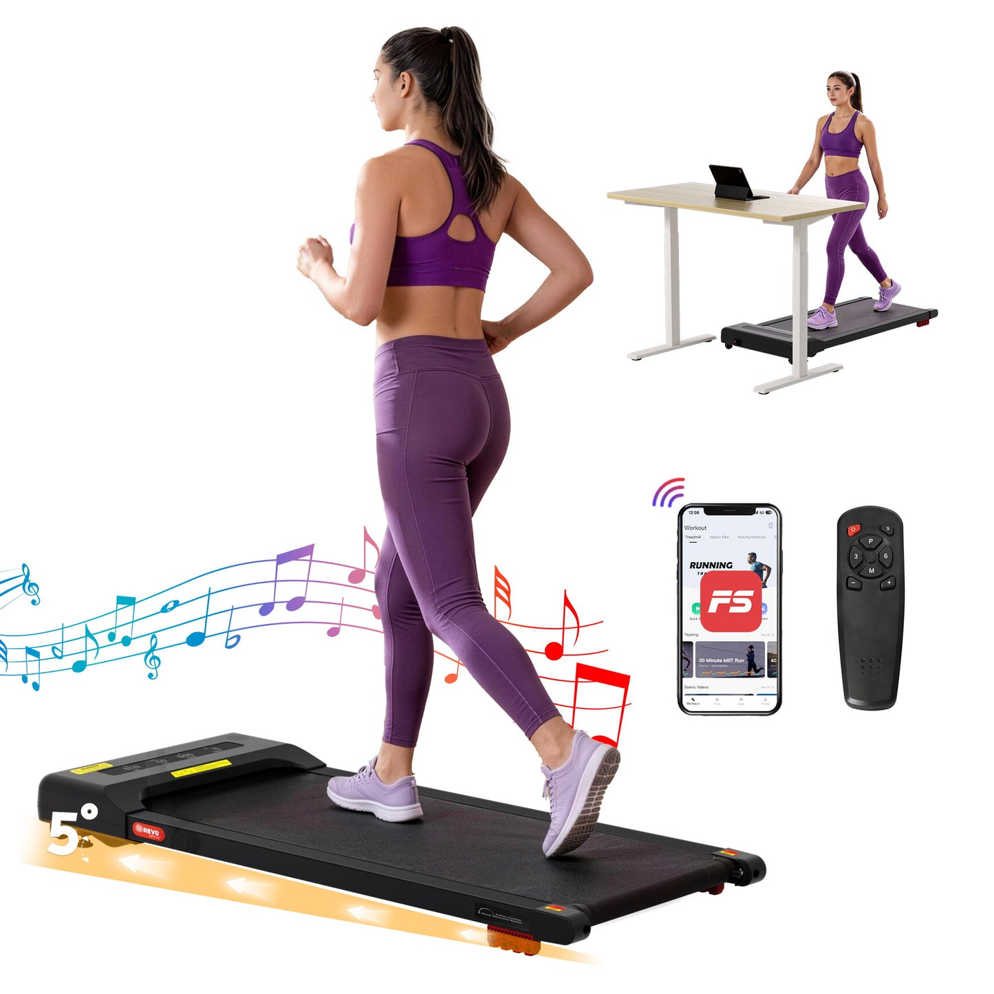 Everfit Treadmill Electric Walking Pad Incline Under Desk Home Gym 380mm Black TMILL-380-INC-BK