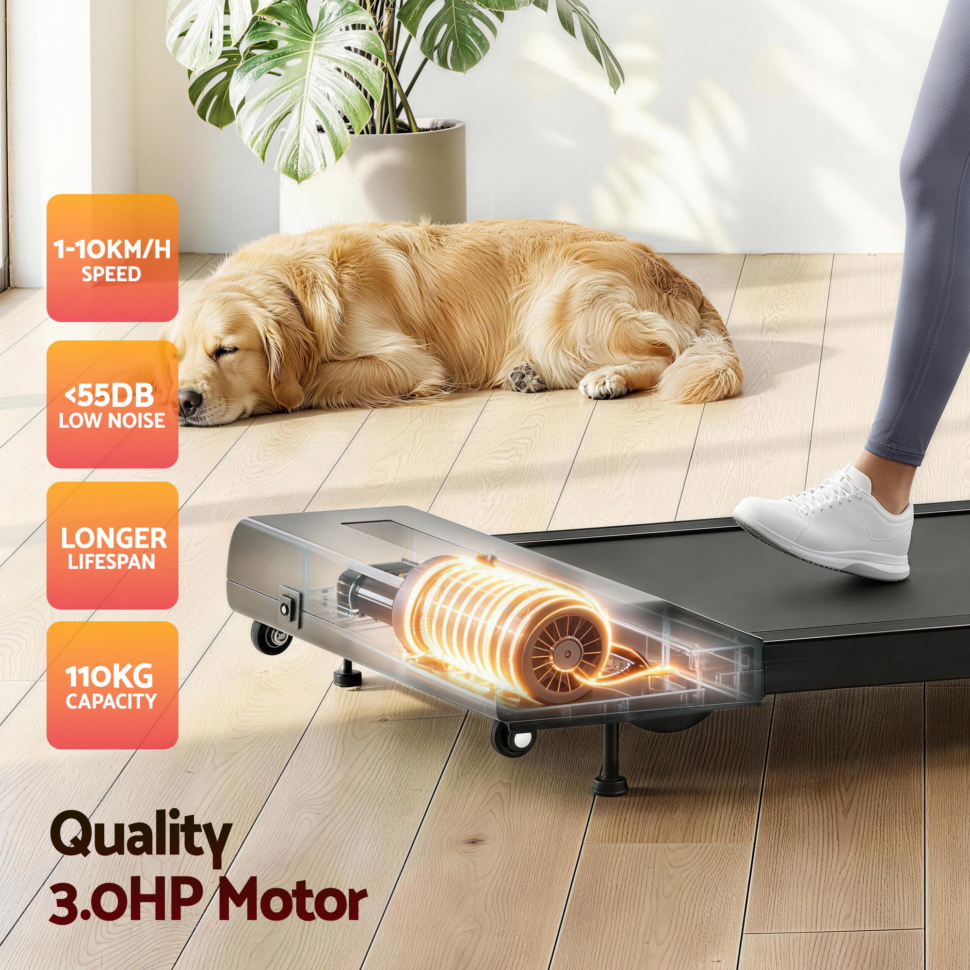 Everfit Treadmill Electric Walking Pad Incline Under Desk Home Gym 380mm Black