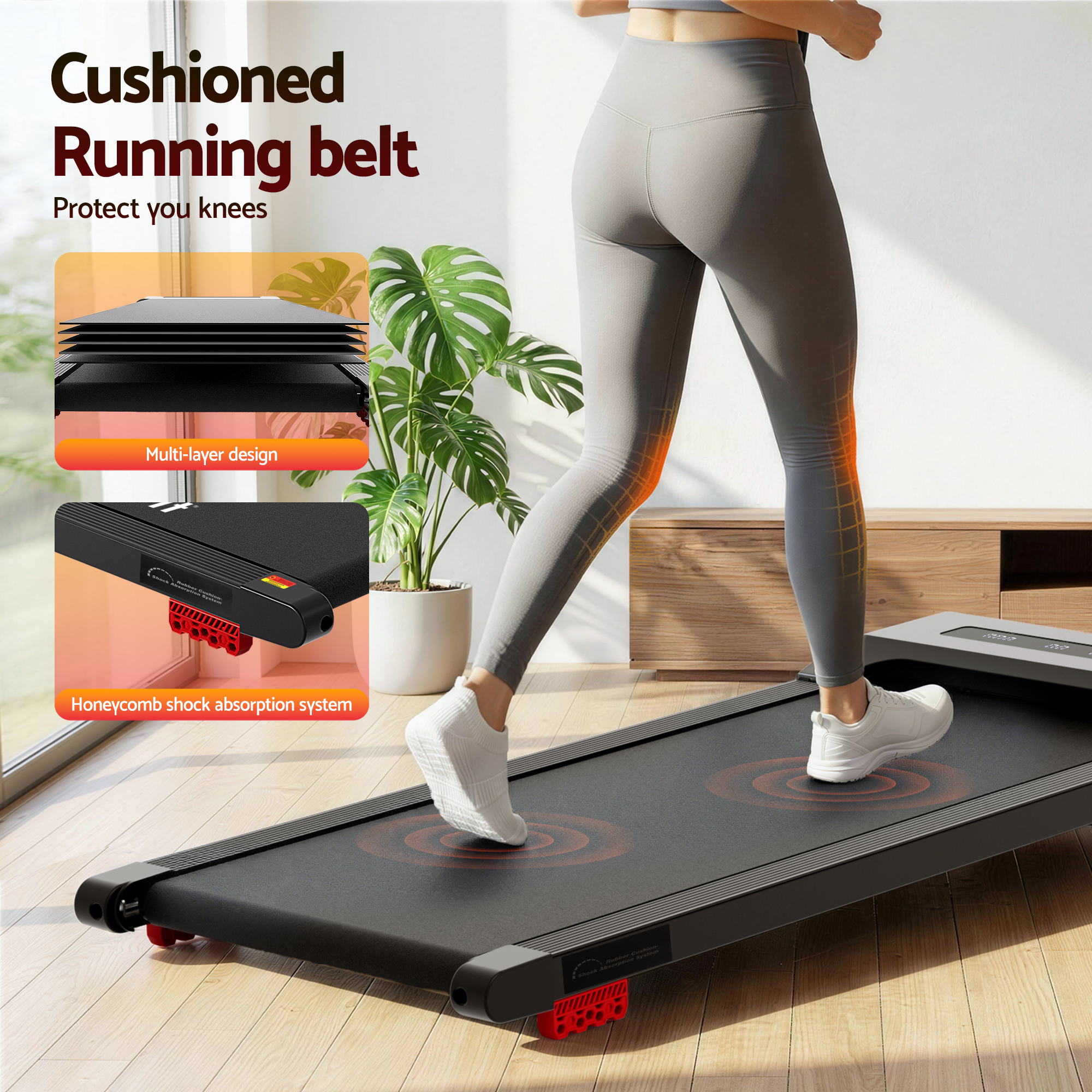 Everfit Treadmill Electric Walking Pad Incline Under Desk Home Gym 380mm Black