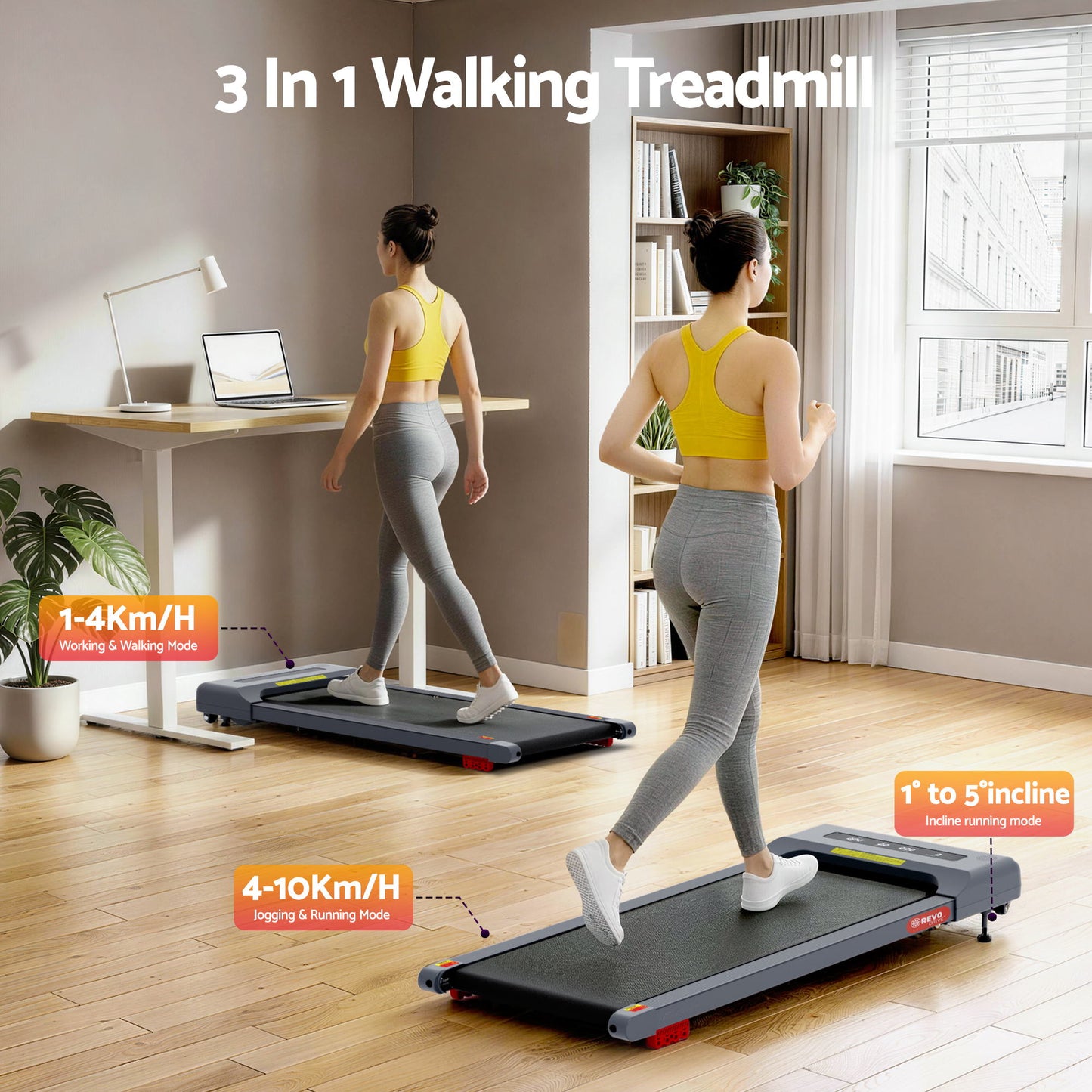 Everfit Treadmill Electric Walking Pad Incline Under Desk Home Gym 380mm Grey TMILL-380-INC-GR