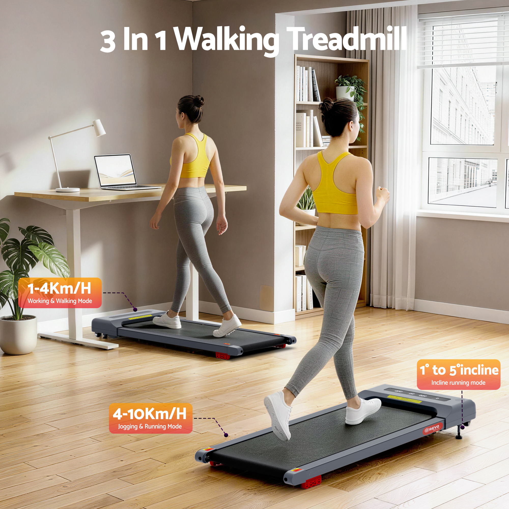 Everfit Treadmill Electric Walking Pad Incline Under Desk Home Gym 380mm Grey