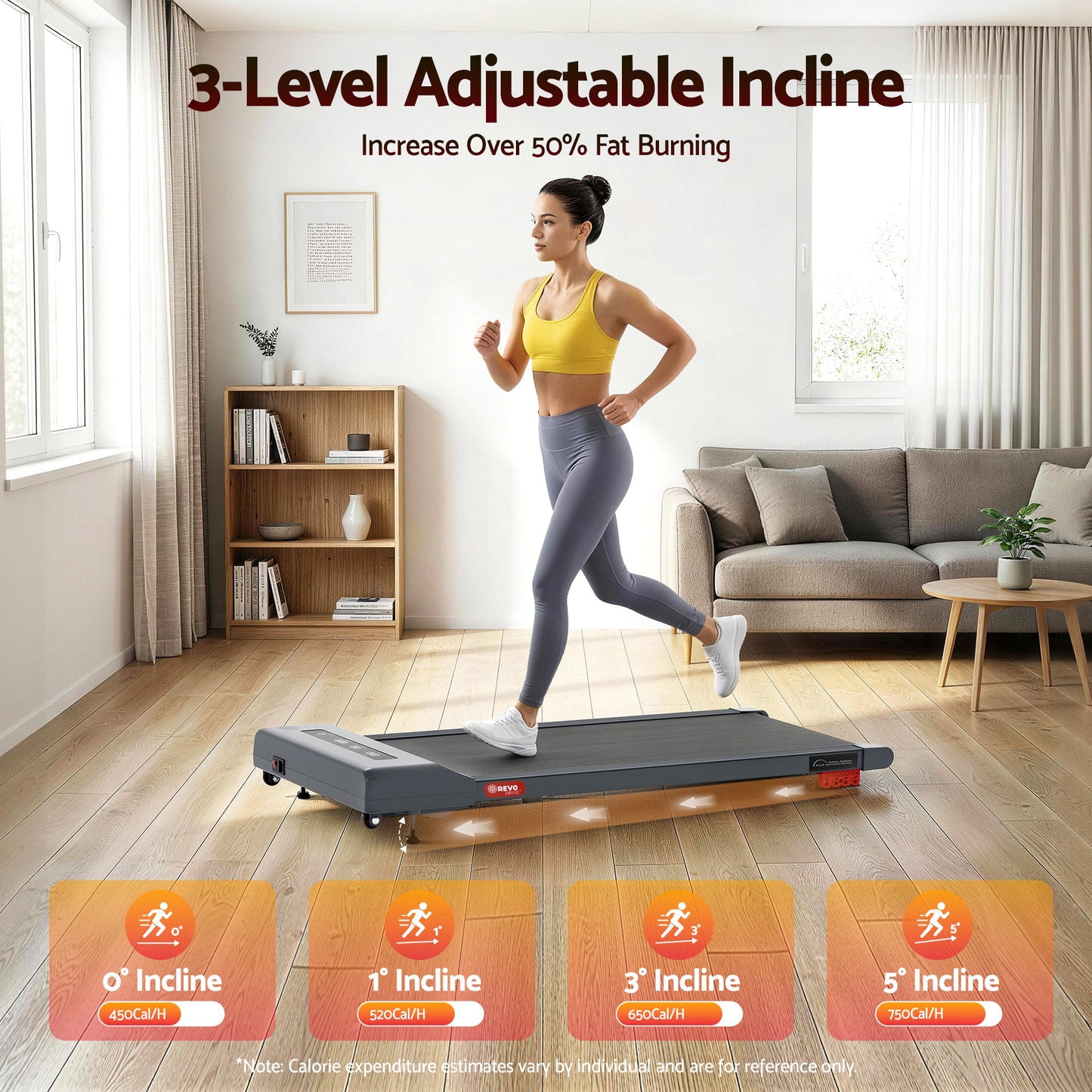 Everfit Treadmill Electric Walking Pad Incline Under Desk Home Gym 380mm Grey TMILL-380-INC-GR