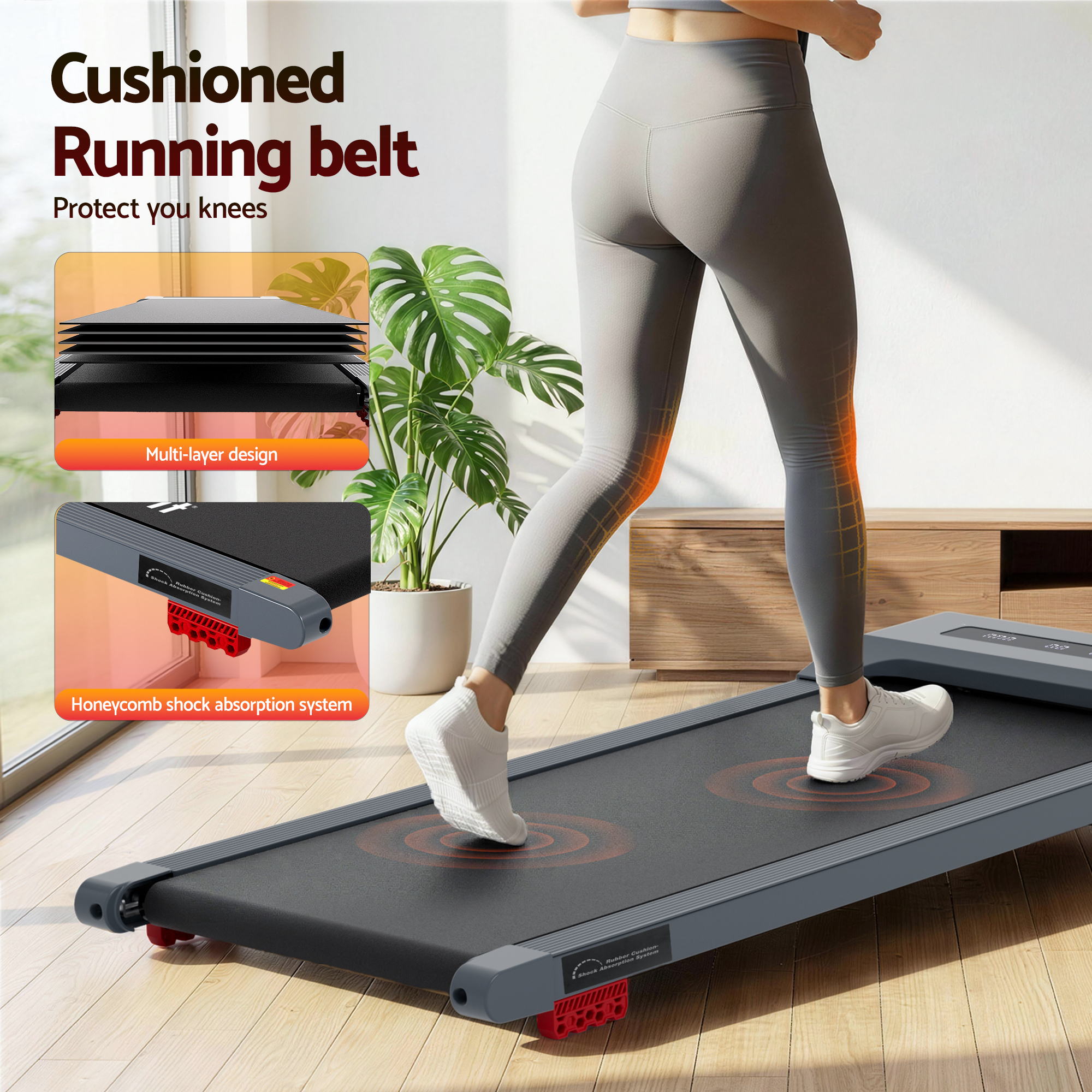 Everfit Treadmill Electric Walking Pad Incline Under Desk Home Gym 380mm Grey