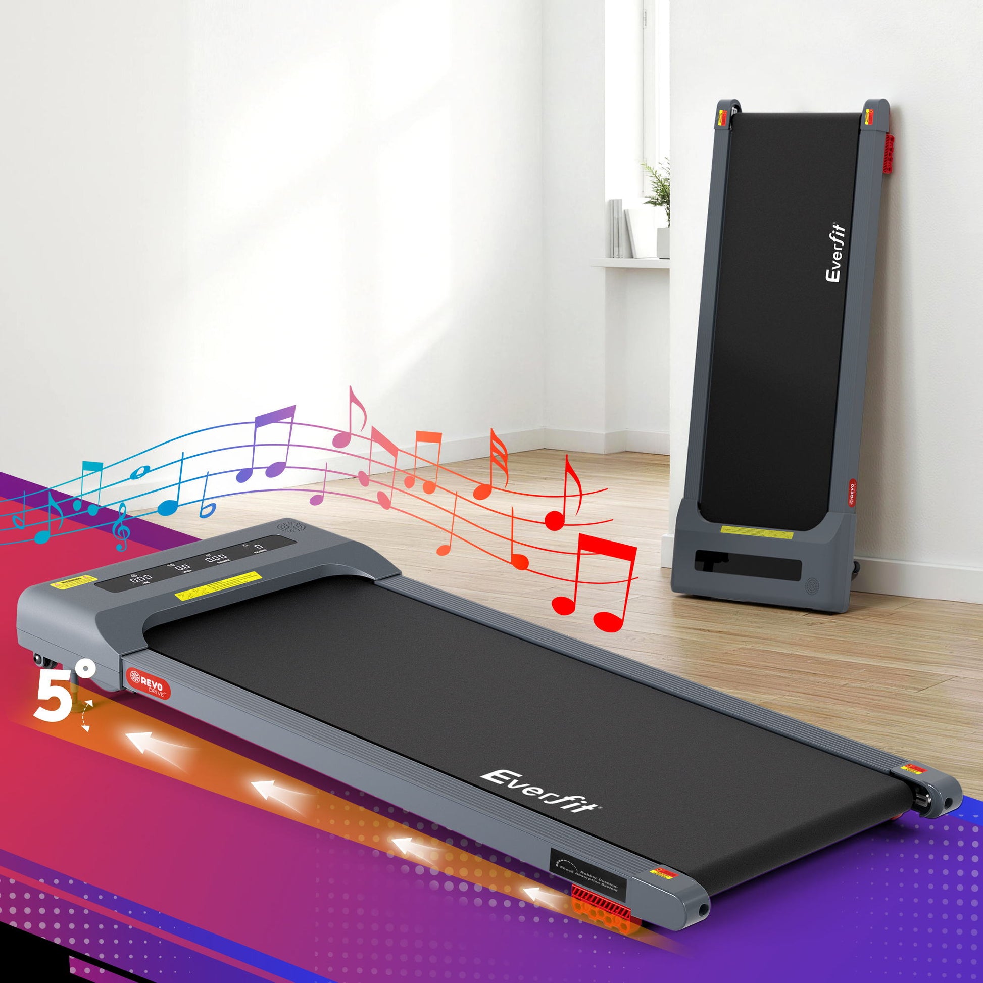 Everfit Treadmill Electric Walking Pad Incline Under Desk Home Gym 380mm Grey TMILL-380-INC-GR