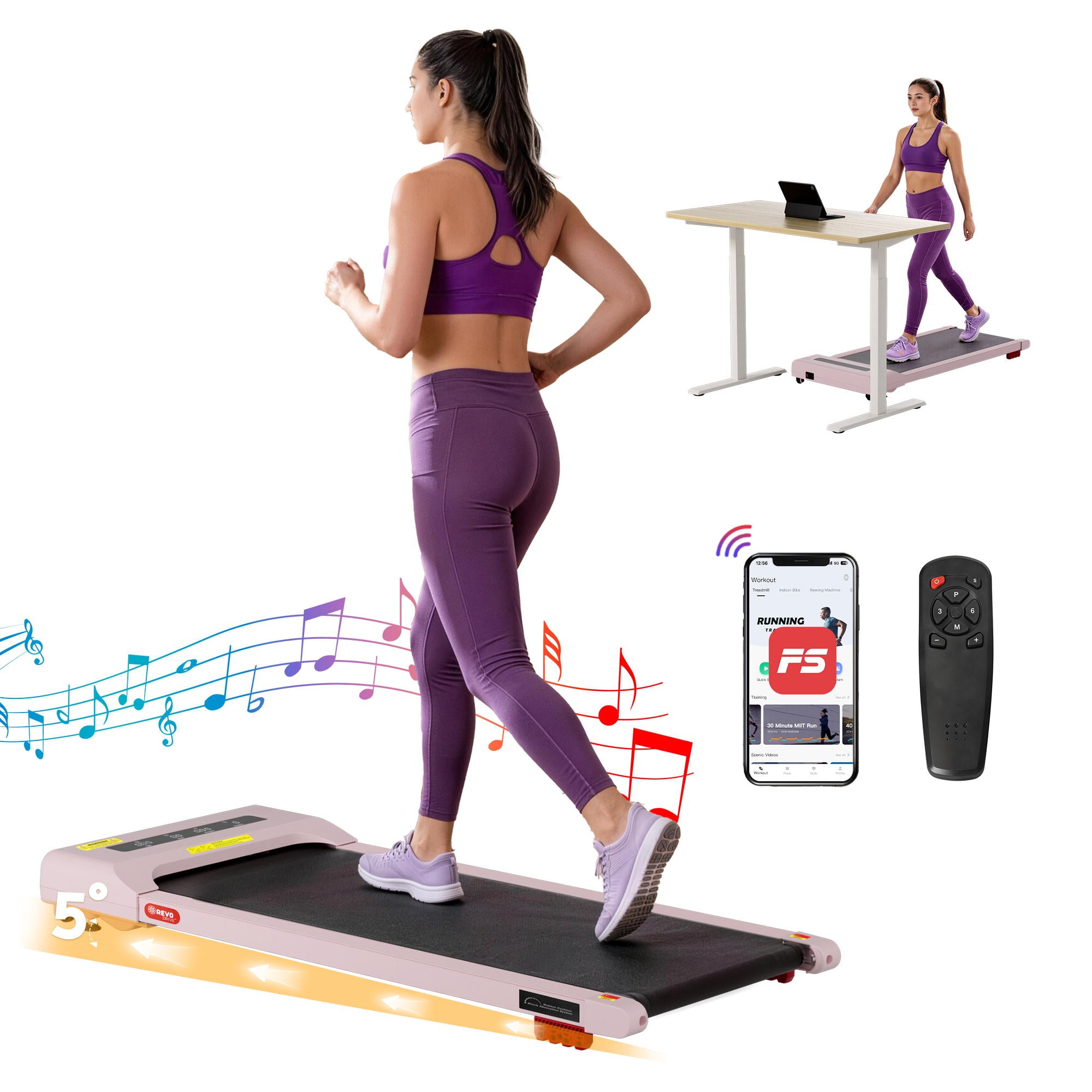 Everfit Treadmill Electric Walking Pad Incline Under Desk Home Gym 380mm Pink