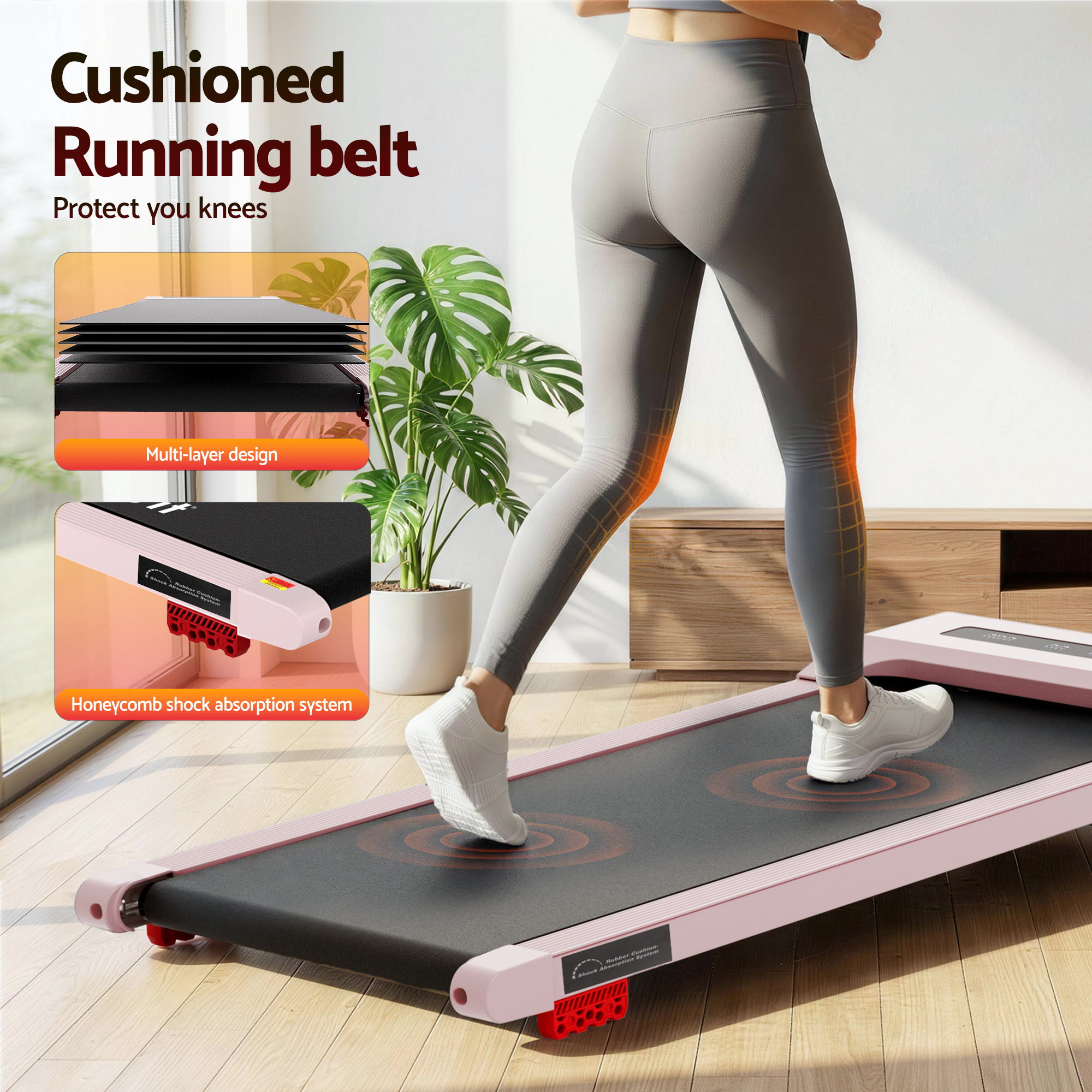 Everfit Treadmill Electric Walking Pad Incline Under Desk Home Gym 380mm Pink