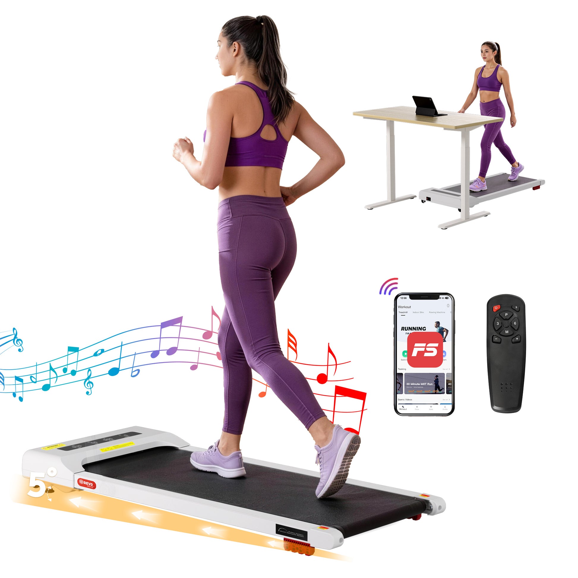 Everfit Treadmill Electric Walking Pad Incline Under Desk Home Gym 380mm White TMILL-380-INC-WH