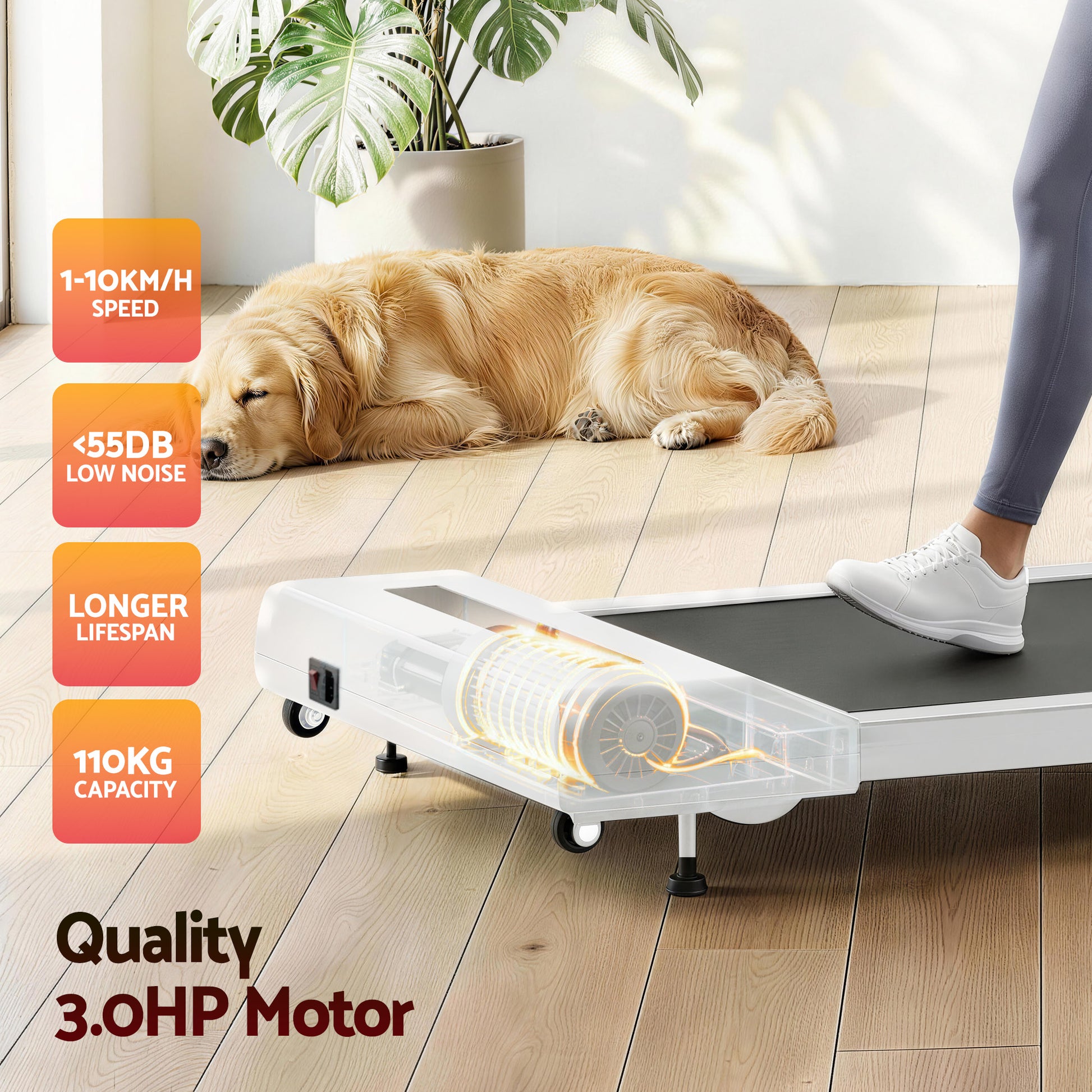 Everfit Treadmill Electric Walking Pad Incline Under Desk Home Gym 380mm White TMILL-380-INC-WH