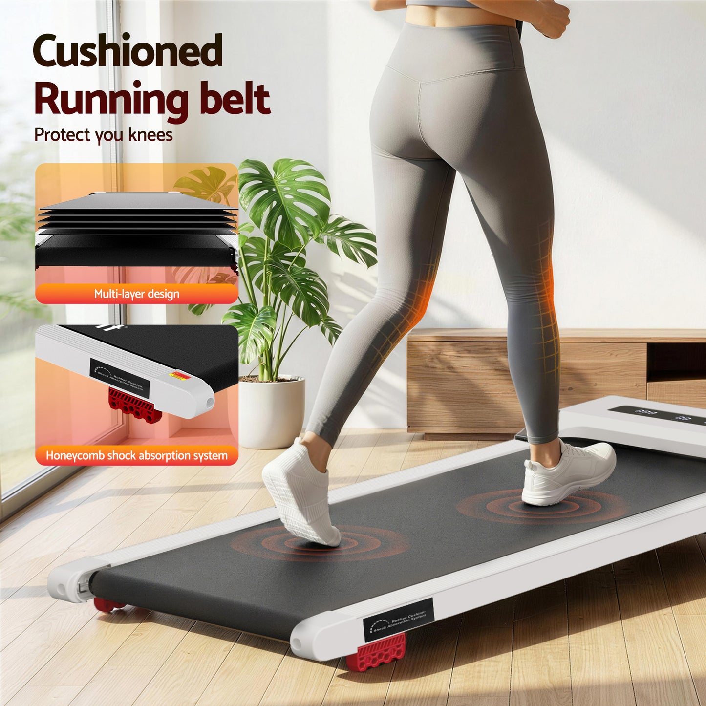 Everfit Treadmill Electric Walking Pad Incline Under Desk Home Gym 380mm White TMILL-380-INC-WH