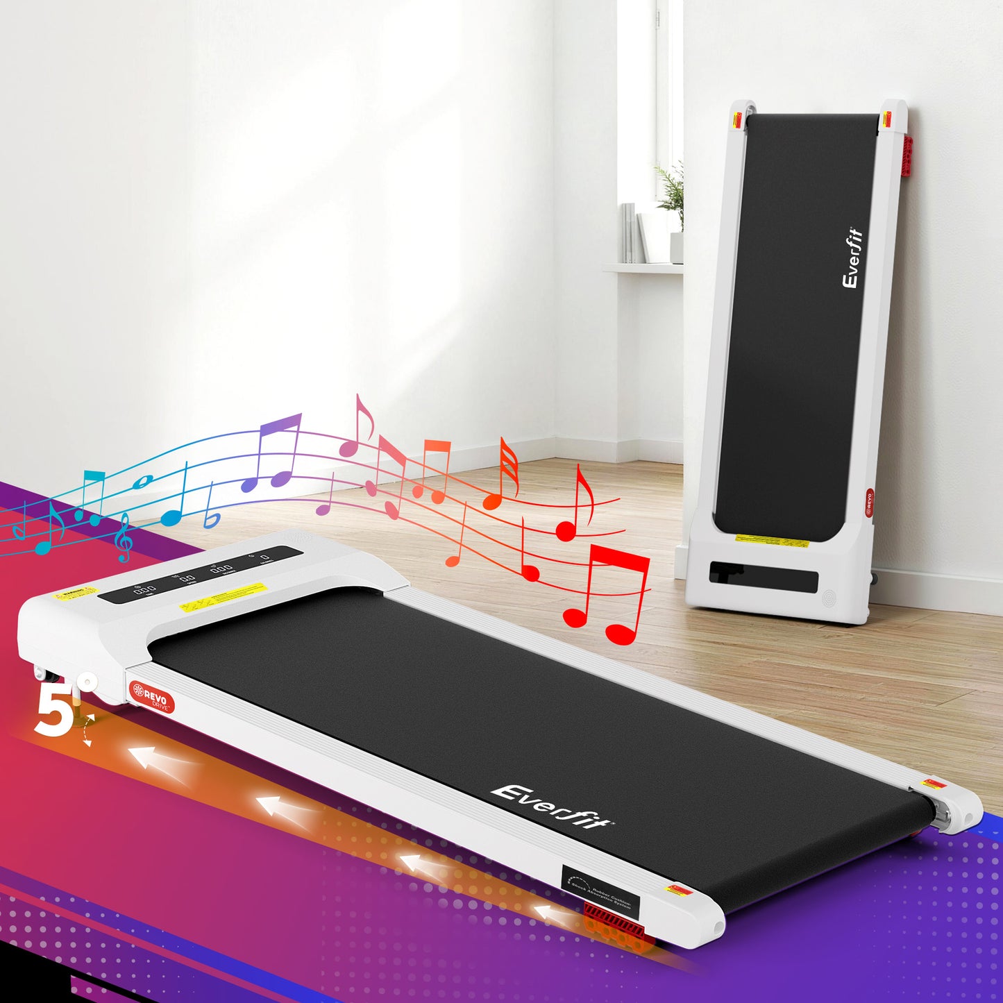 Everfit Treadmill Electric Walking Pad Incline Under Desk Home Gym 380mm White TMILL-380-INC-WH