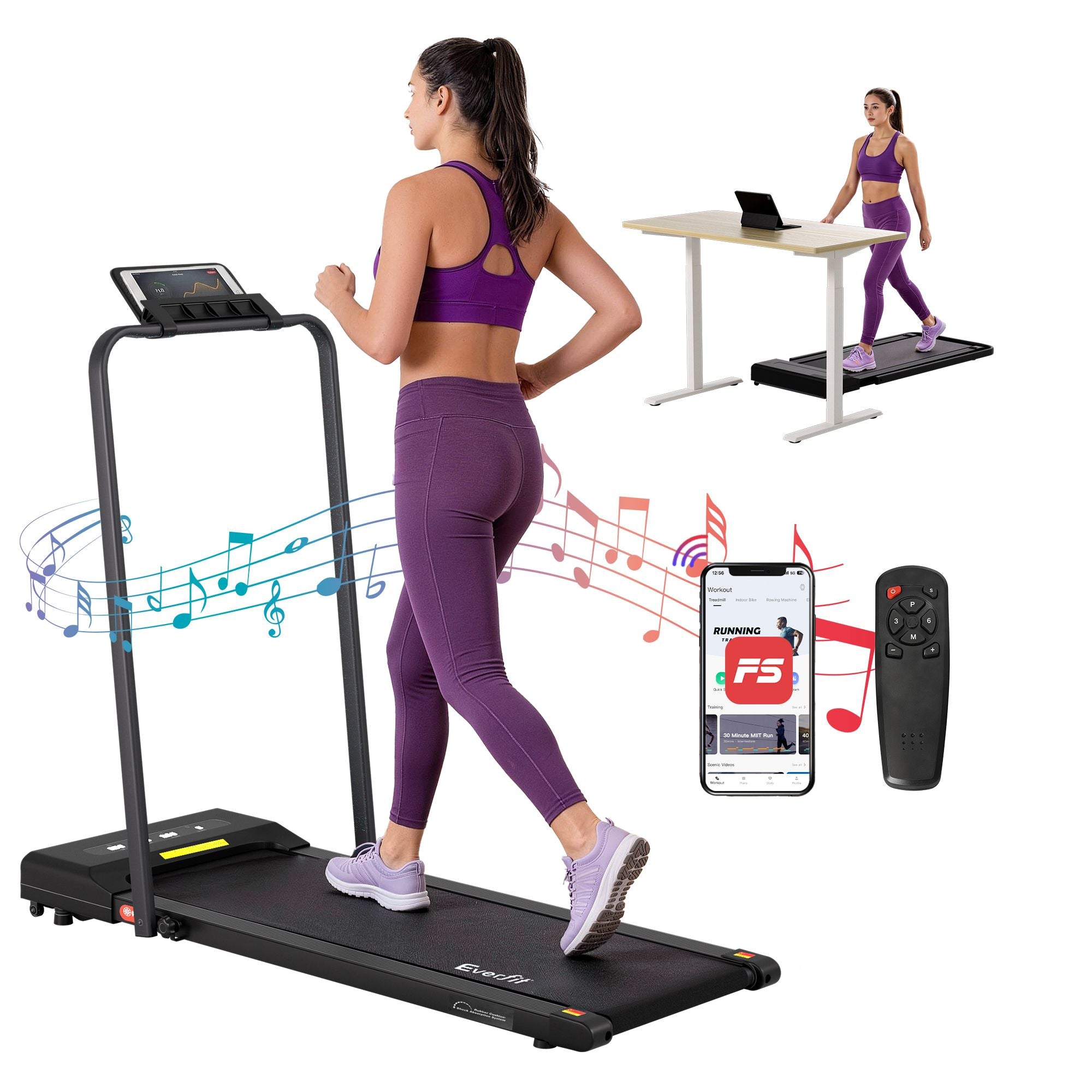 Everfit 2 in 1 Treadmill Electric Walking Pad Under Desk Home Gym Fitness 380mm Black TMILL-380-PAD