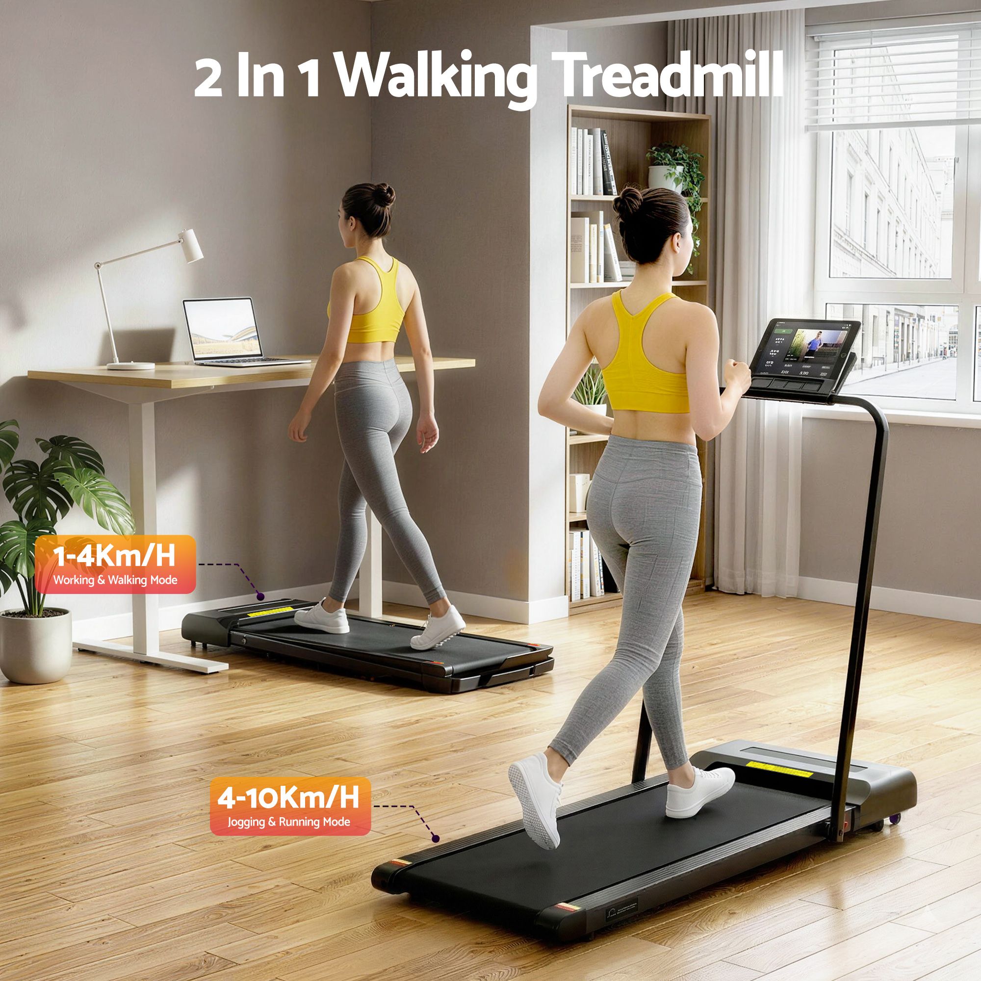 Everfit 2 in 1 Treadmill Electric Walking Pad Under Desk Home Gym Fitness 380mm Black TMILL-380-PAD