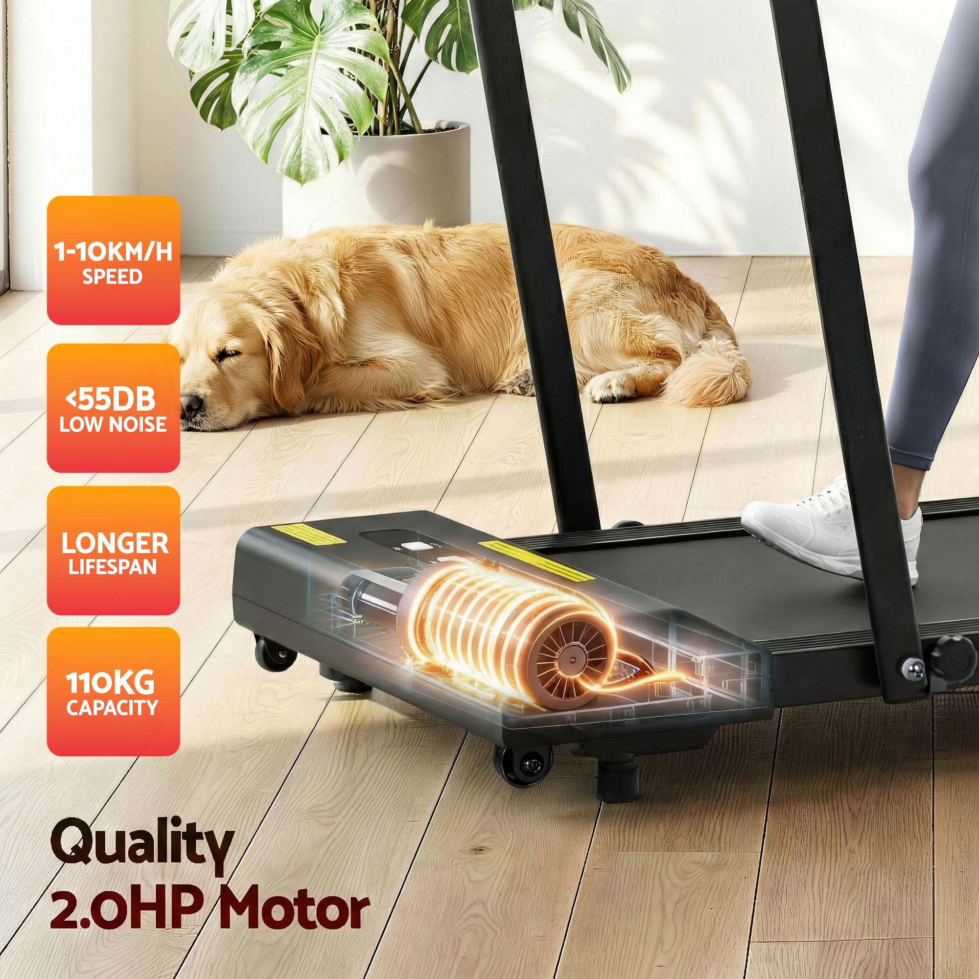 Everfit 2 in 1 Treadmill Electric Walking Pad Under Desk Home Gym Fitness 380mm Black TMILL-380-PAD