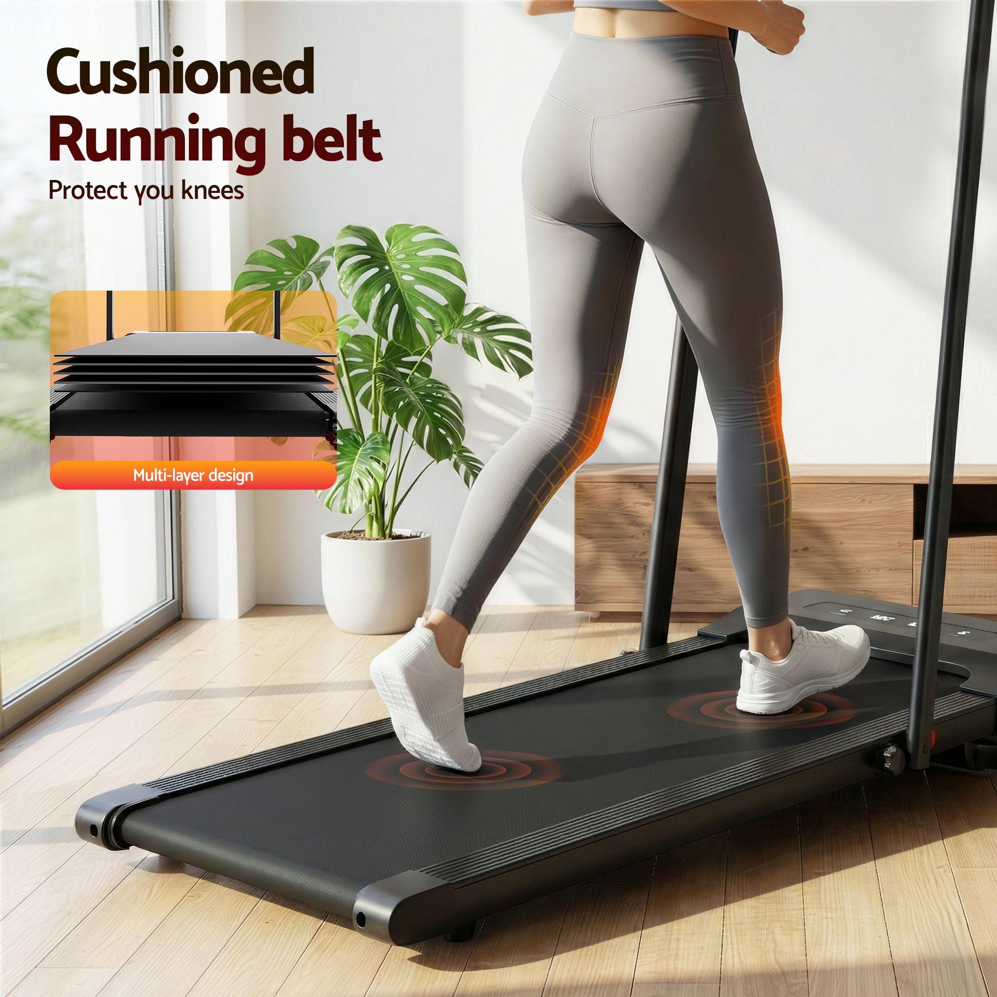 Everfit 2 in 1 Treadmill Electric Walking Pad Under Desk Home Gym Fitness 380mm Black TMILL-380-PAD