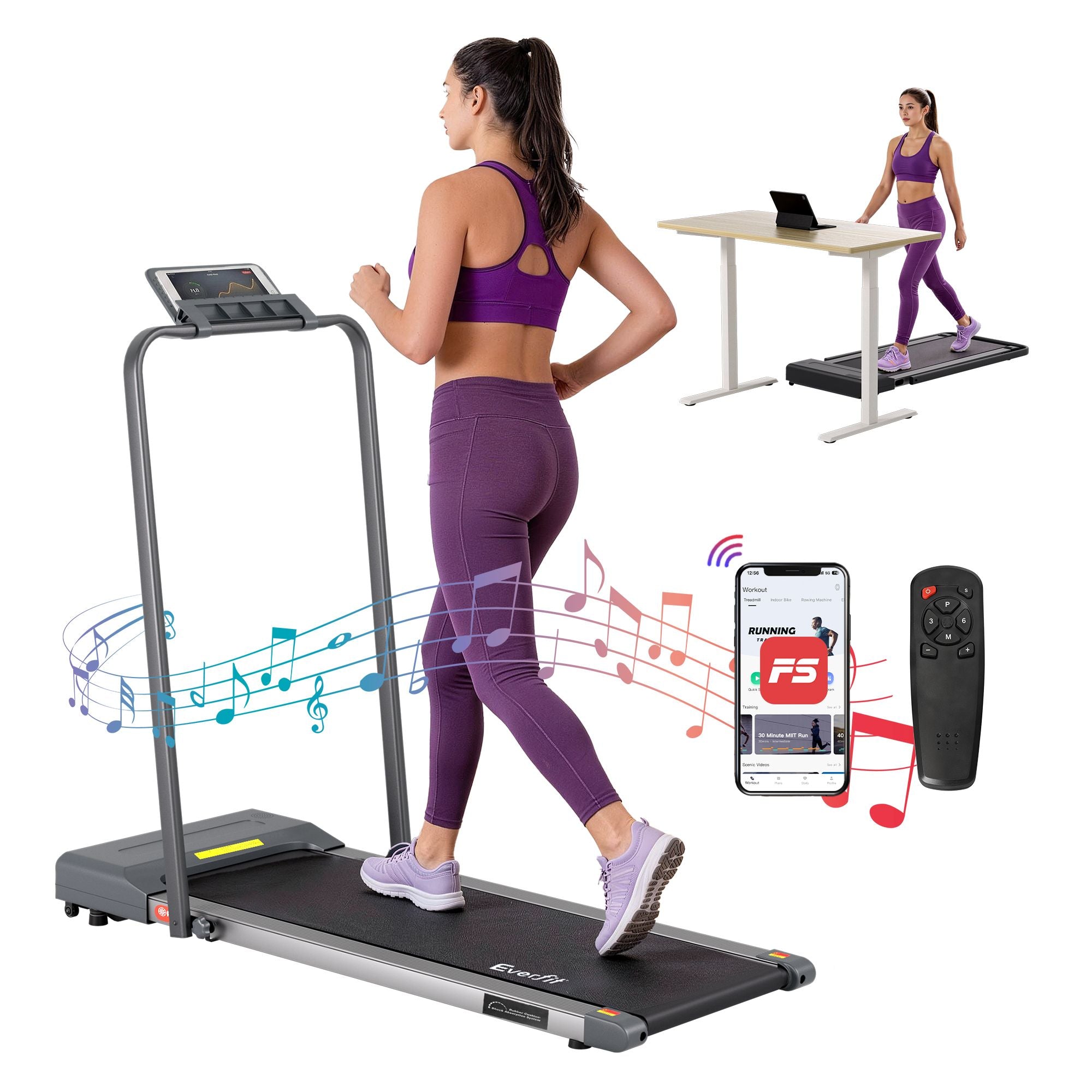 Everfit 2 in 1 Treadmill Electric Walking Pad Under Desk Home Gym Fitness 380mm Grey TMILL-380-PAD-GR
