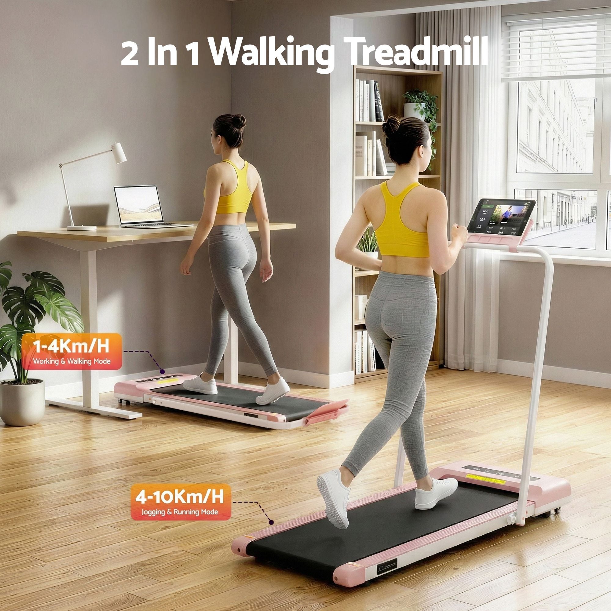 Everfit 2 in 1 Treadmill Electric Walking Pad Under Desk Home Gym Fitness 380mm Pink TMILL-380-PAD-PK