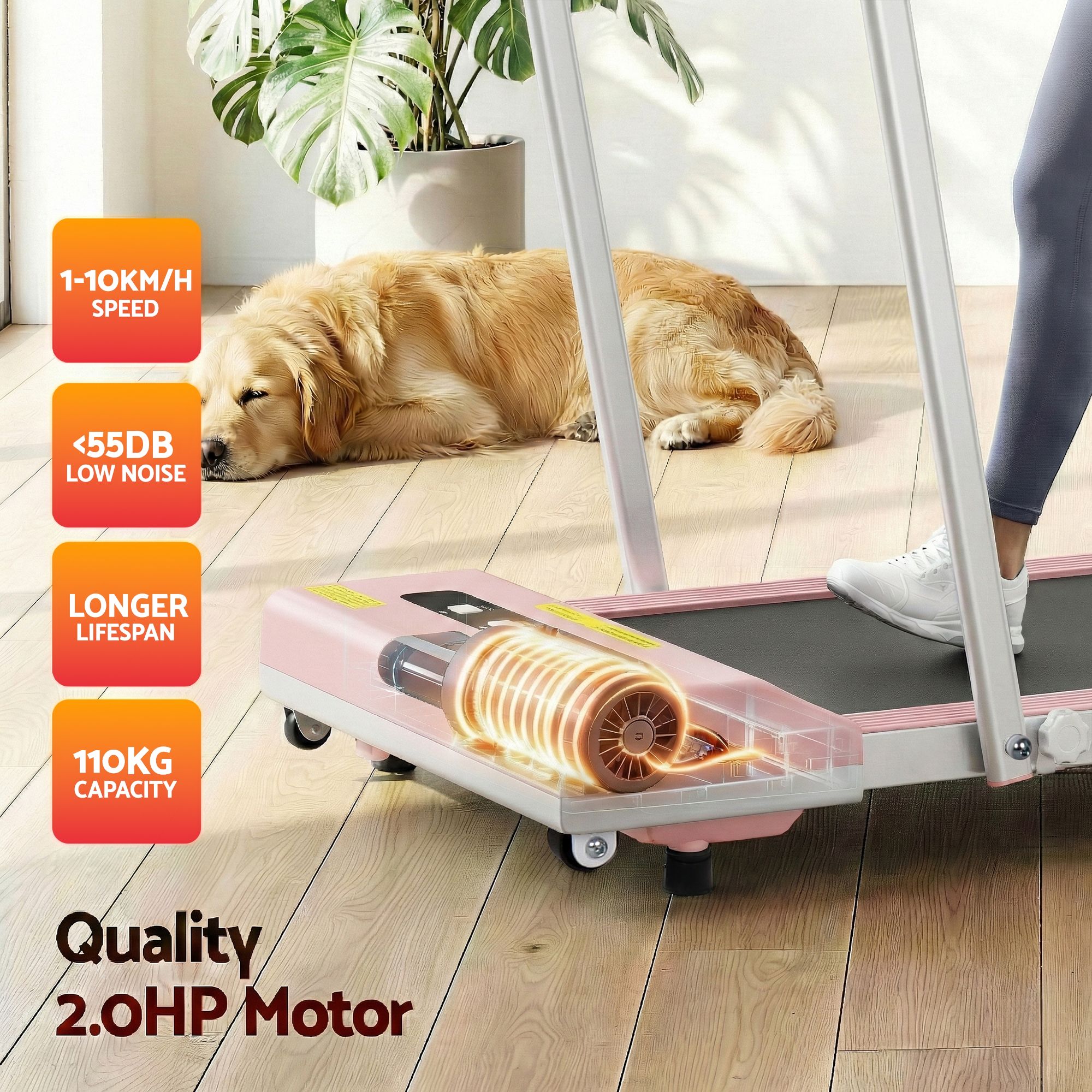 Everfit 2 in 1 Treadmill Electric Walking Pad Under Desk Home Gym Fitness 380mm Pink TMILL-380-PAD-PK