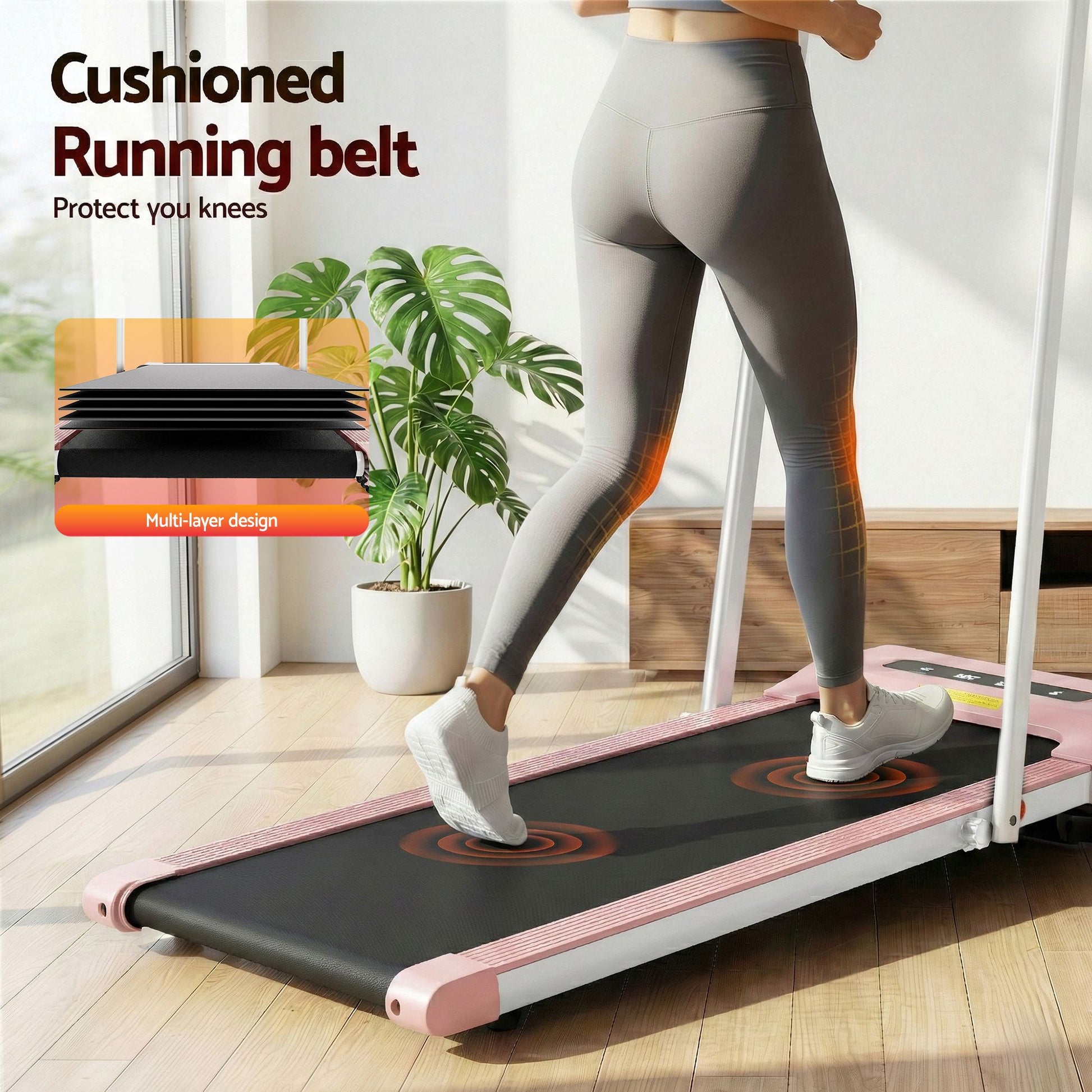 Everfit 2 in 1 Treadmill Electric Walking Pad Under Desk Home Gym Fitness 380mm Pink TMILL-380-PAD-PK