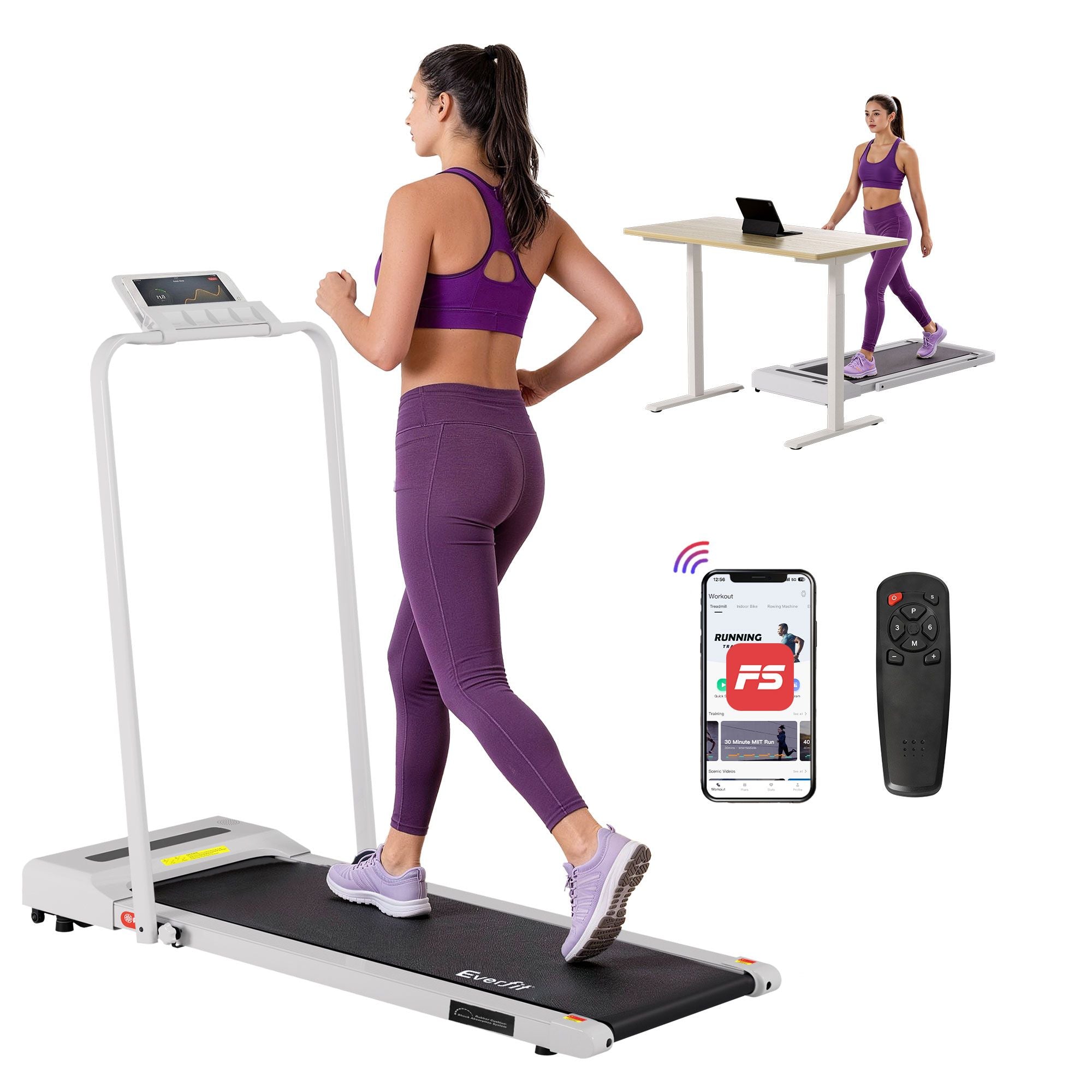 Everfit 2 in 1 Treadmill Electric Walking Pad Under Desk Home Gym Fitness 380mm White TMILL-380-PAD-WH