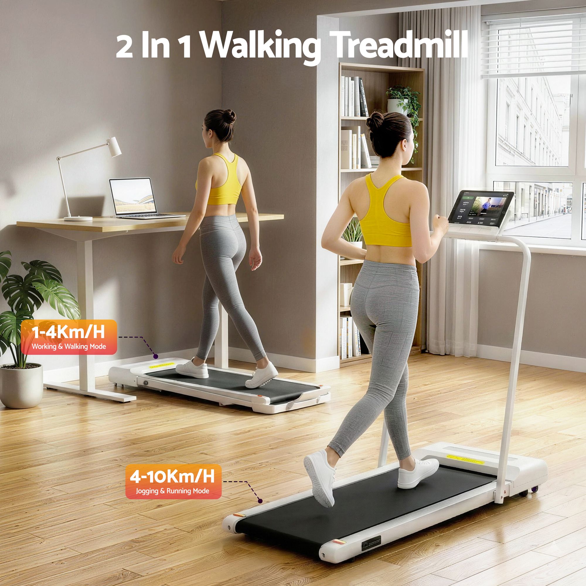 Everfit 2 in 1 Treadmill Electric Walking Pad Under Desk Home Gym Fitness 380mm White TMILL-380-PAD-WH