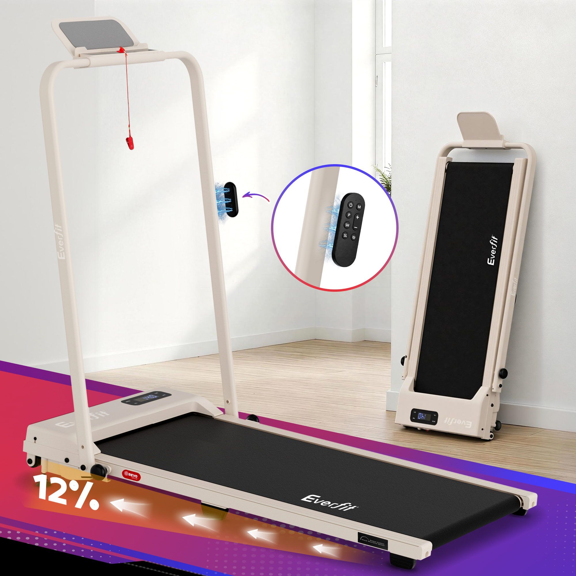 Everfit 3 in 1 Walking Pad Treadmill 12% Incline Under Desk Foldable Treadmills for Home Gym With 38cm Wide Belt APP Control