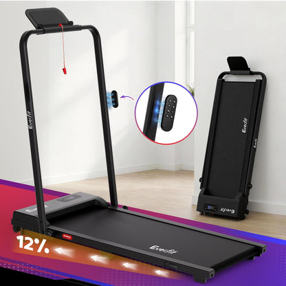 Everfit 3 in 1 Walking Pad Treadmill 12% Incline Under Desk Foldable Treadmills for Home Gym With 38cm Wide TMILL-380H-2INC-BK