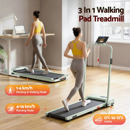 Everfit 3 in 1 Walking Pad Treadmill 12% Incline Under Desk Foldable Treadmills for Home Gym With 38cm Wide TMILL-380H-2INC-GN