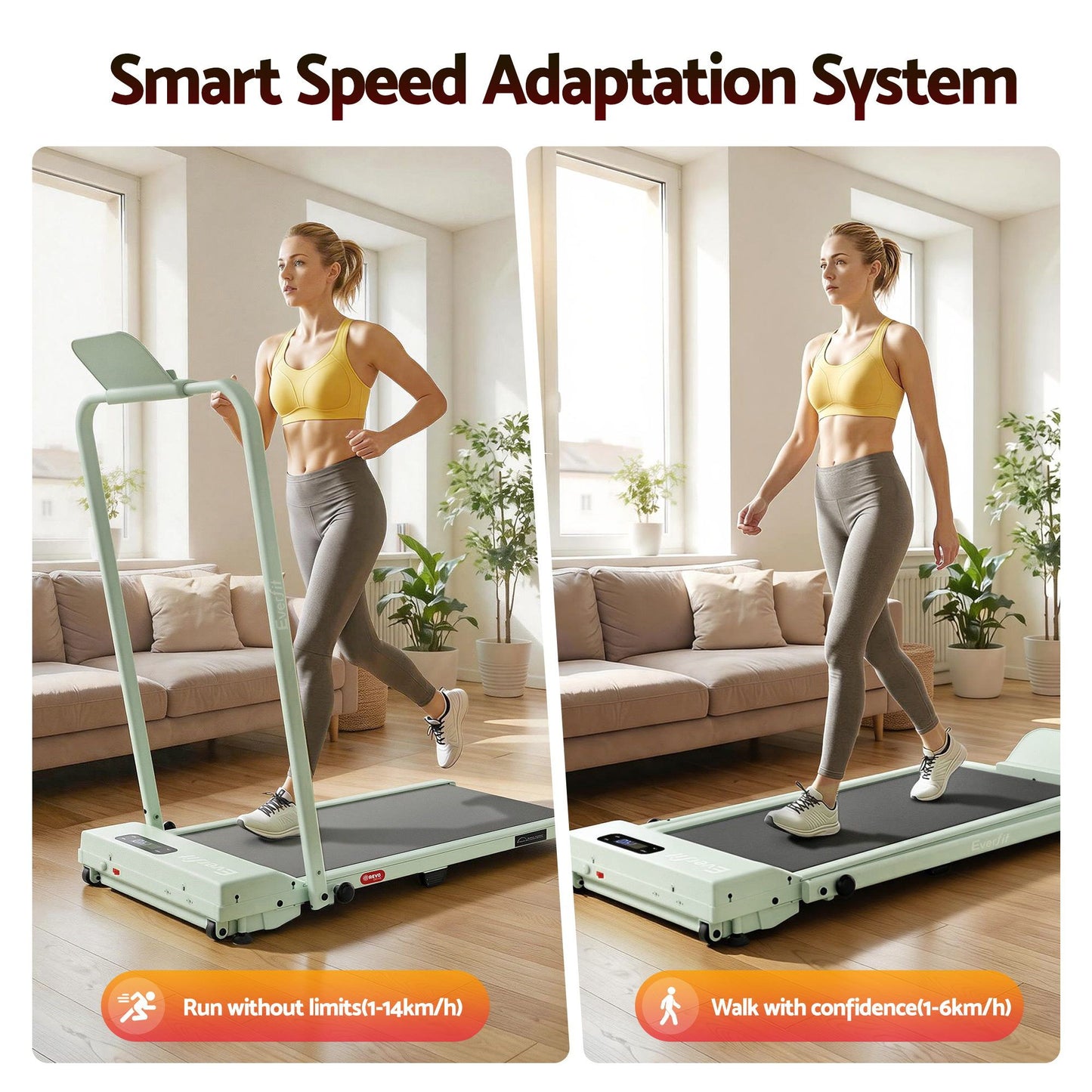 Everfit 3 in 1 Walking Pad Treadmill 12% Incline Under Desk Foldable Treadmills for Home Gym With 38cm Wide TMILL-380H-2INC-GN