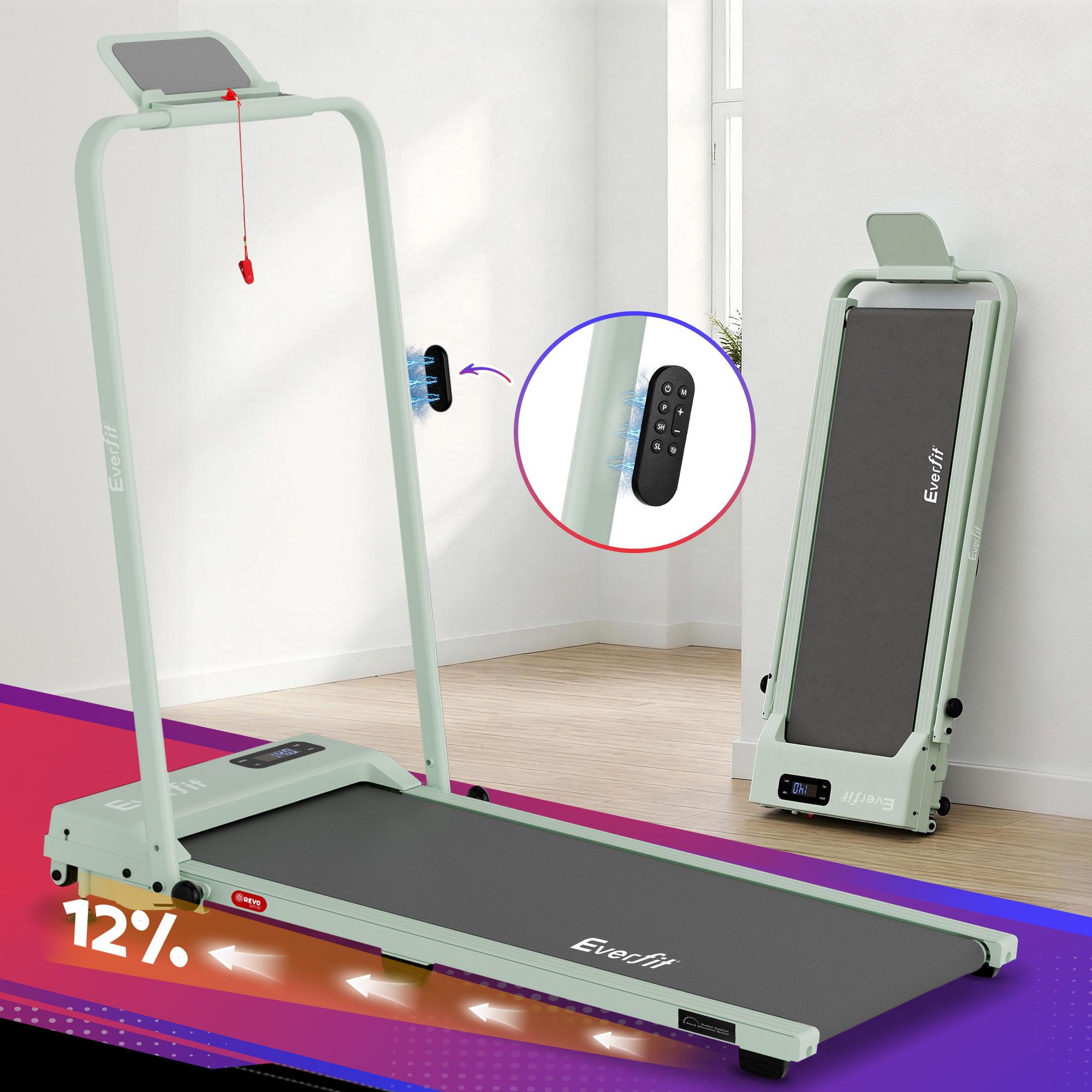 Everfit 3 in 1 Walking Pad Treadmill 12% Incline Under Desk Foldable Treadmills for Home Gym With 38cm Wide Belt APP Control