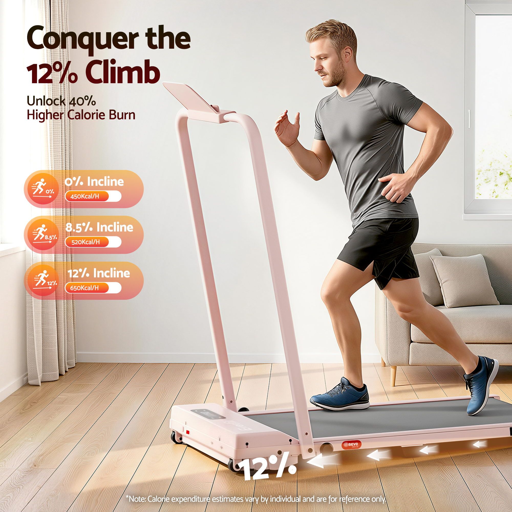 Everfit 3 in 1 Walking Pad Treadmill 12% Incline Under Desk Treadmills for Home Gym With 38cm Wide Belt APP TMILL-380H-2INC-PK