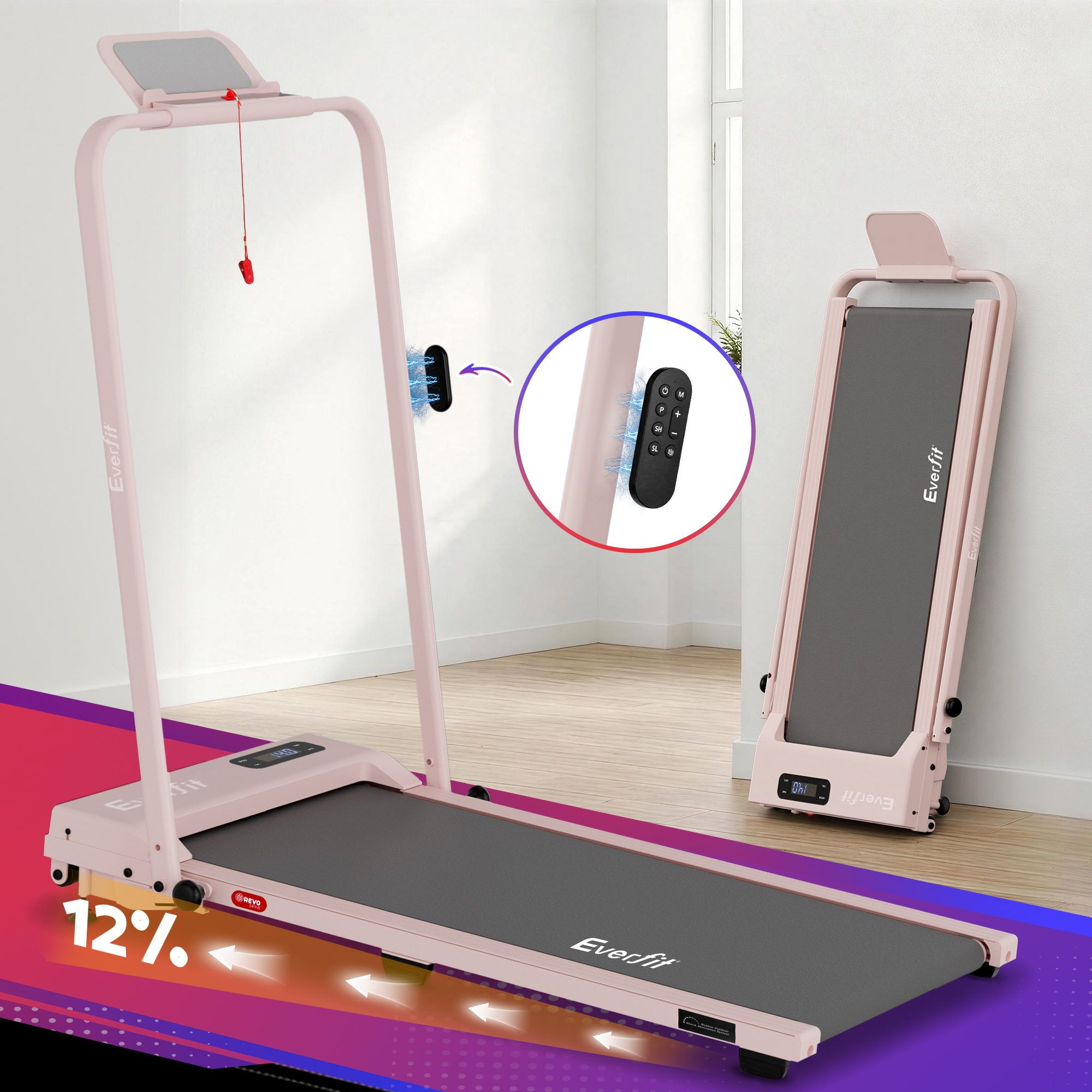 Everfit 3 in 1 Walking Pad Treadmill 12% Incline Under Desk Treadmills for Home Gym With 38cm Wide Belt APP TMILL-380H-2INC-PK