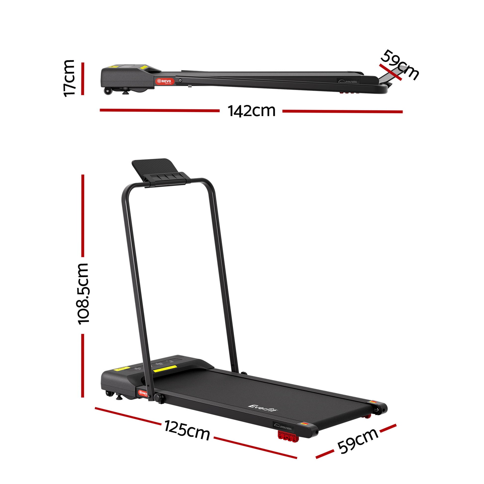 Everfit Treadmill Electric Walking Pad Incline Under Desk 380mm Black TMILL-380H-INC-BK