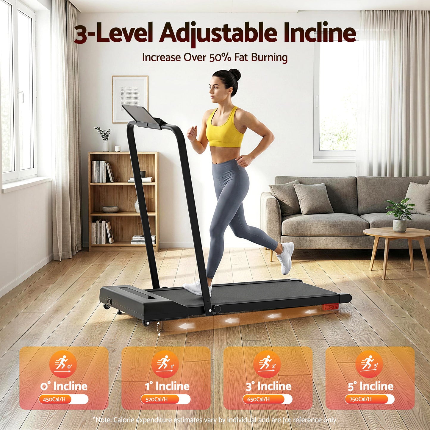 Everfit Treadmill Electric Walking Pad Incline Under Desk 380mm Black TMILL-380H-INC-BK