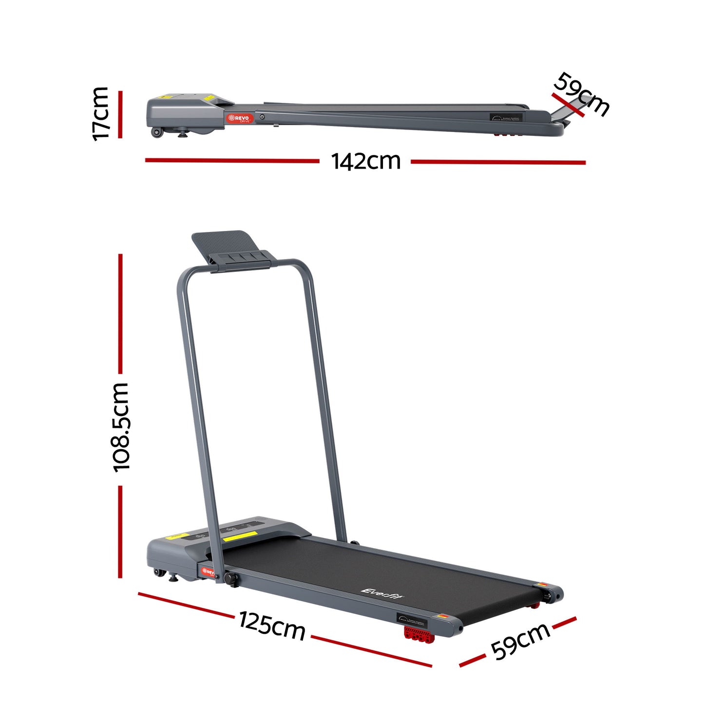 Everfit Treadmill Electric Walking Pad Incline Under Desk 380mm Grey TMILL-380H-INC-GR