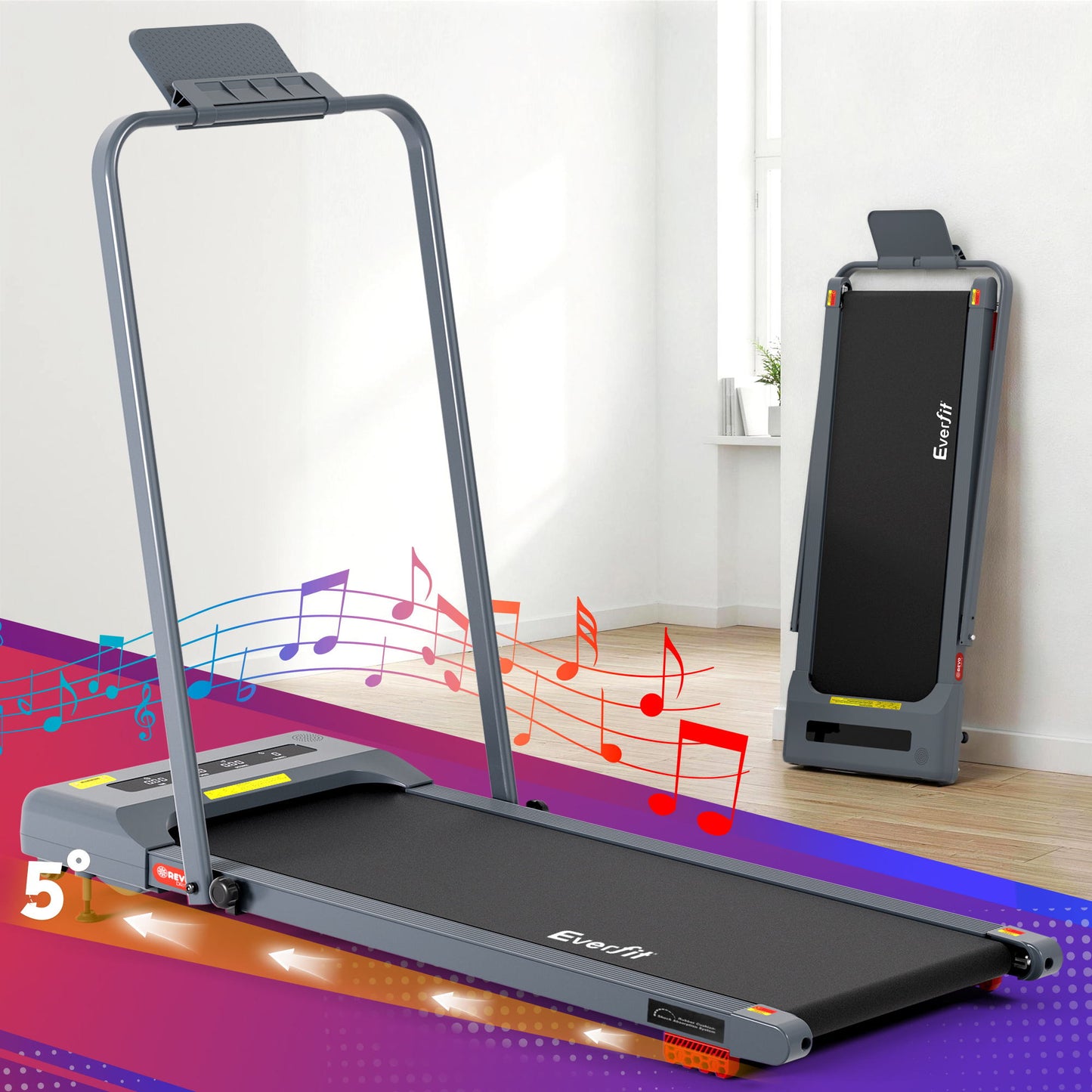 Everfit Treadmill Electric Walking Pad Incline Under Desk 380mm Grey TMILL-380H-INC-GR