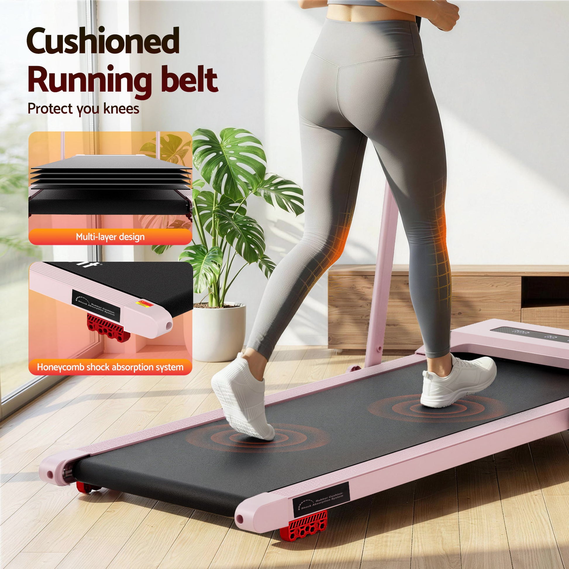 Everfit Treadmill Electric Walking Pad Incline Under Desk 380mm Pink TMILL-380H-INC-PK