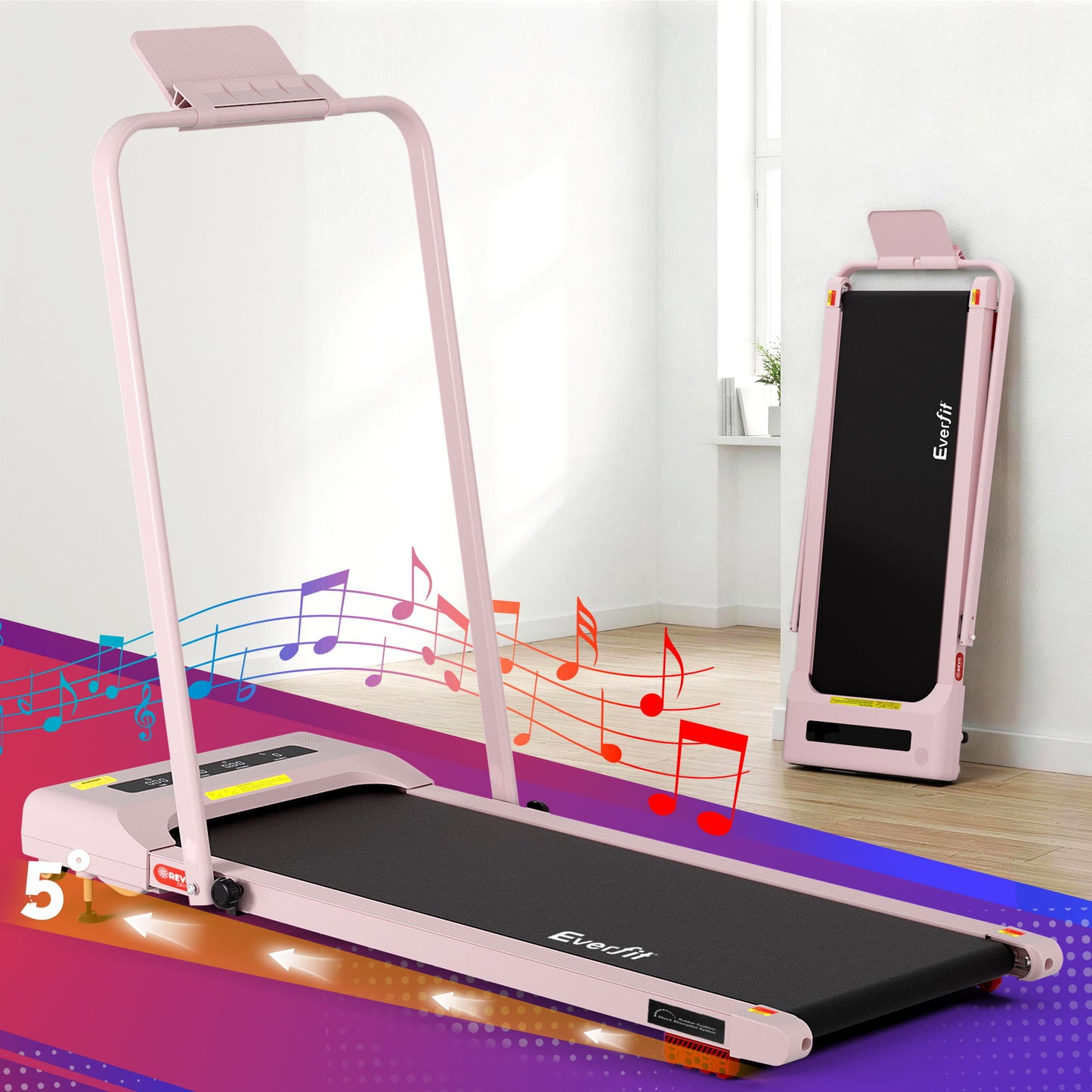 Everfit Treadmill Electric Walking Pad Incline Under Desk 380mm Pink TMILL-380H-INC-PK