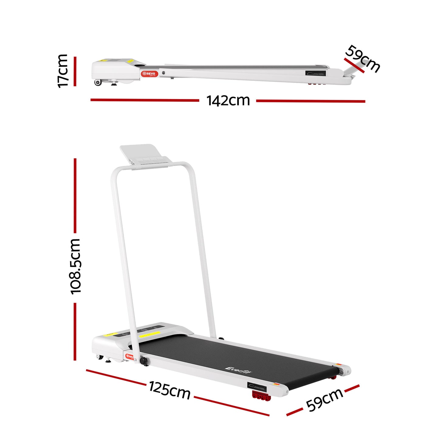 Everfit Treadmill Electric Walking Pad Incline Under Desk 380mm White TMILL-380H-INC-WH
