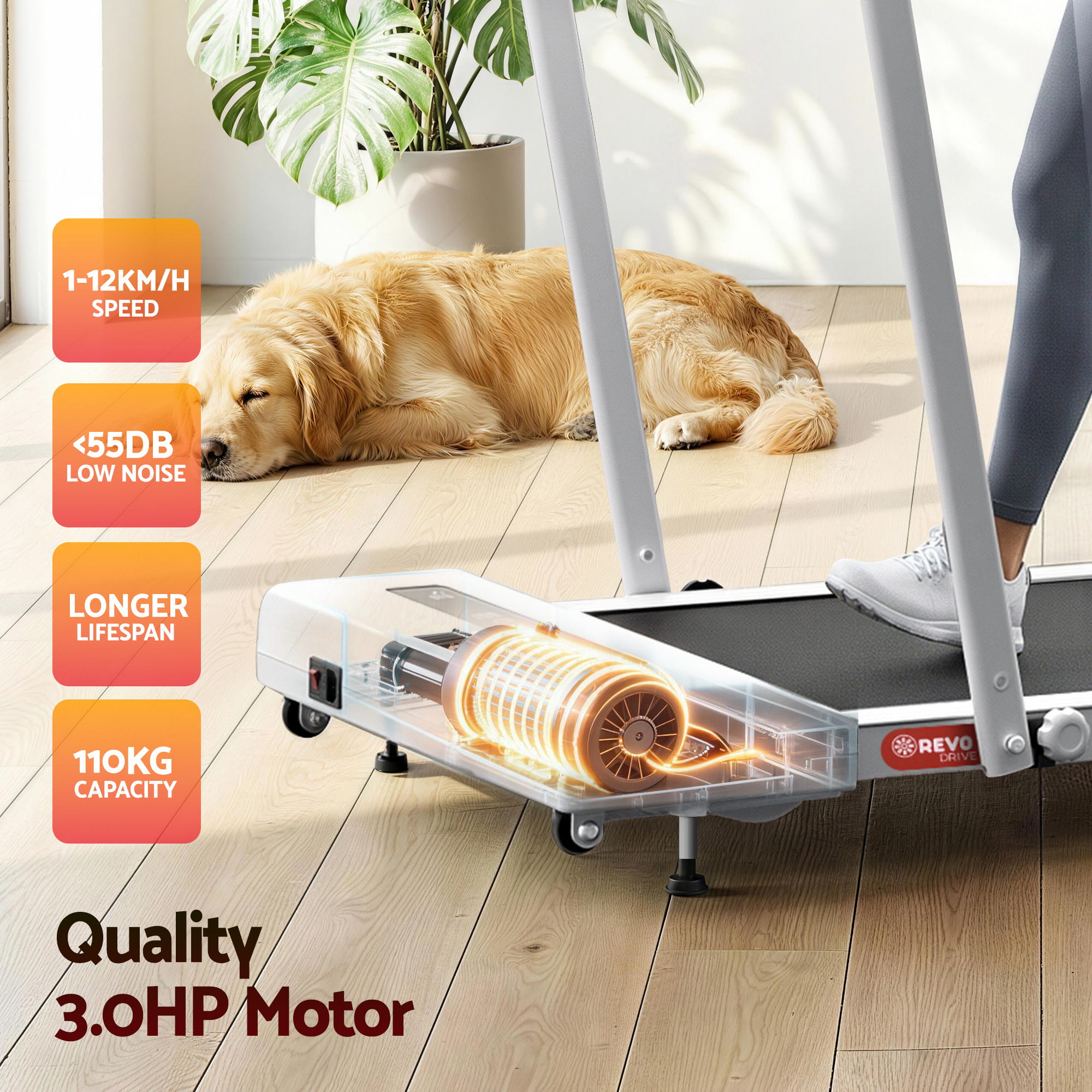 Everfit Treadmill Electric Walking Pad Incline Under Desk 380mm White