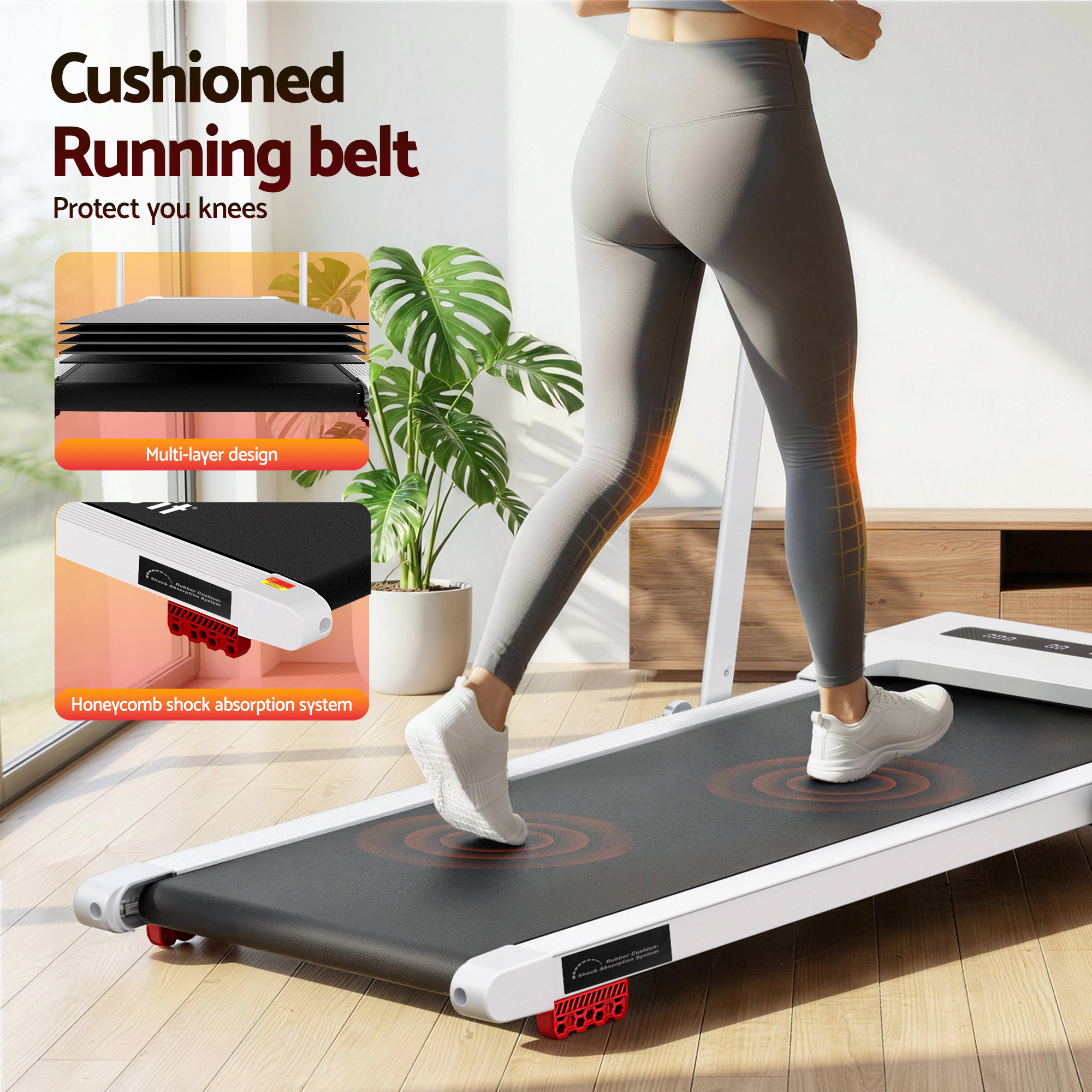 Everfit Treadmill Electric Walking Pad Incline Under Desk 380mm White